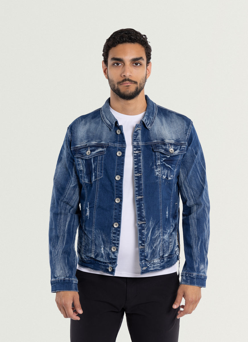 Jean Jacket X RAY Mens Denim Jacket, Washed Ripped Distressed Flex
