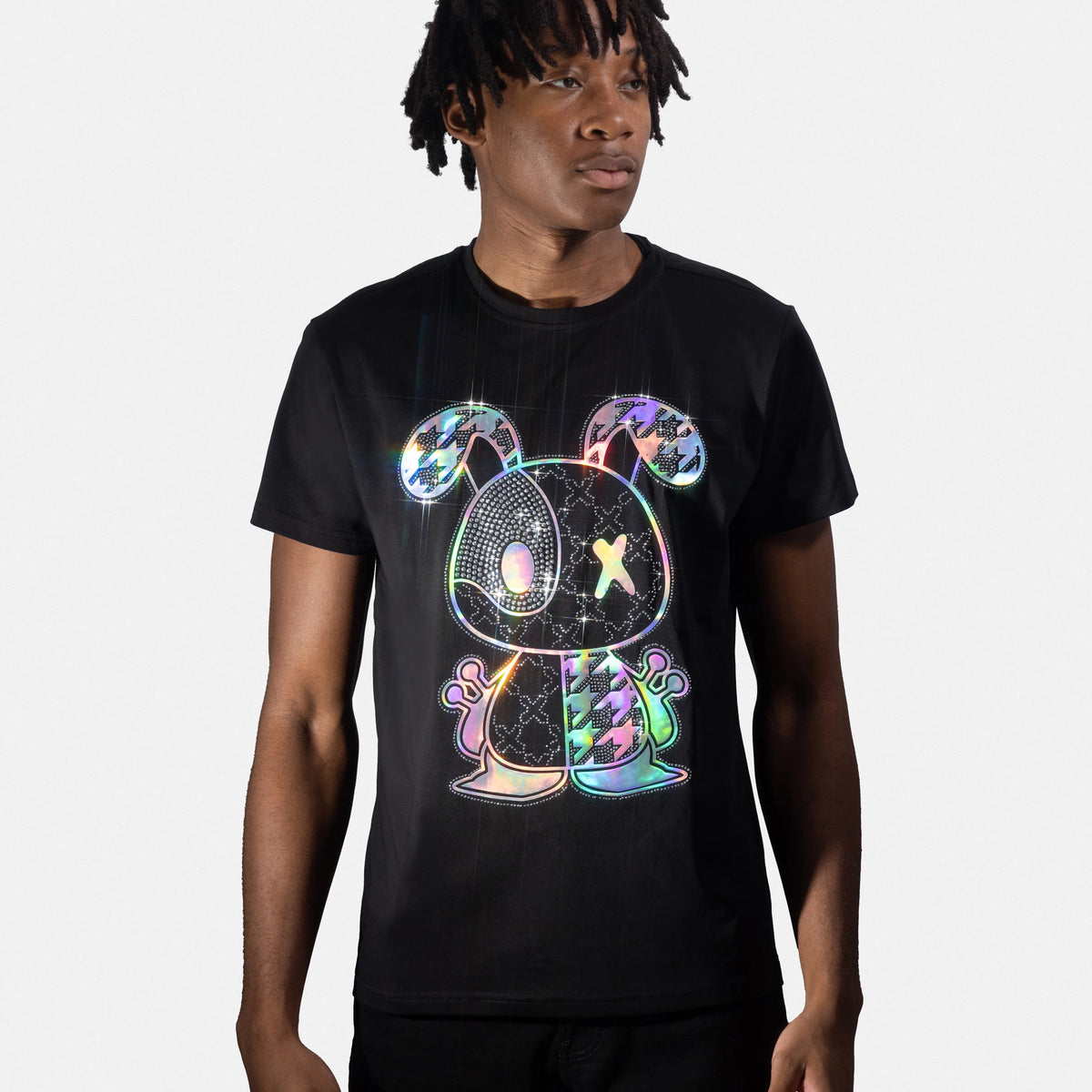 Heads or Tails Men's Slim Fit Crewneck Rhinestone Studded Graphic