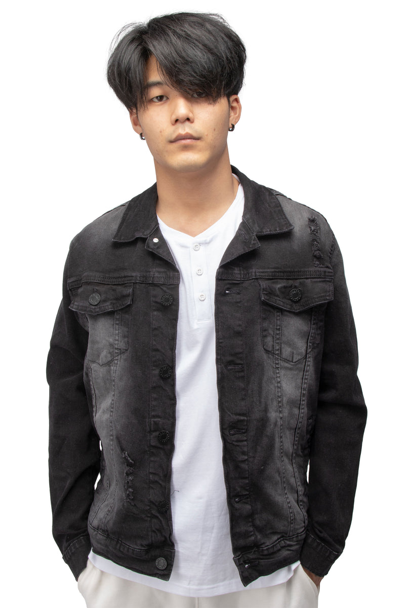 X RAY Men's Washed Trucker Rip Denim Jacket