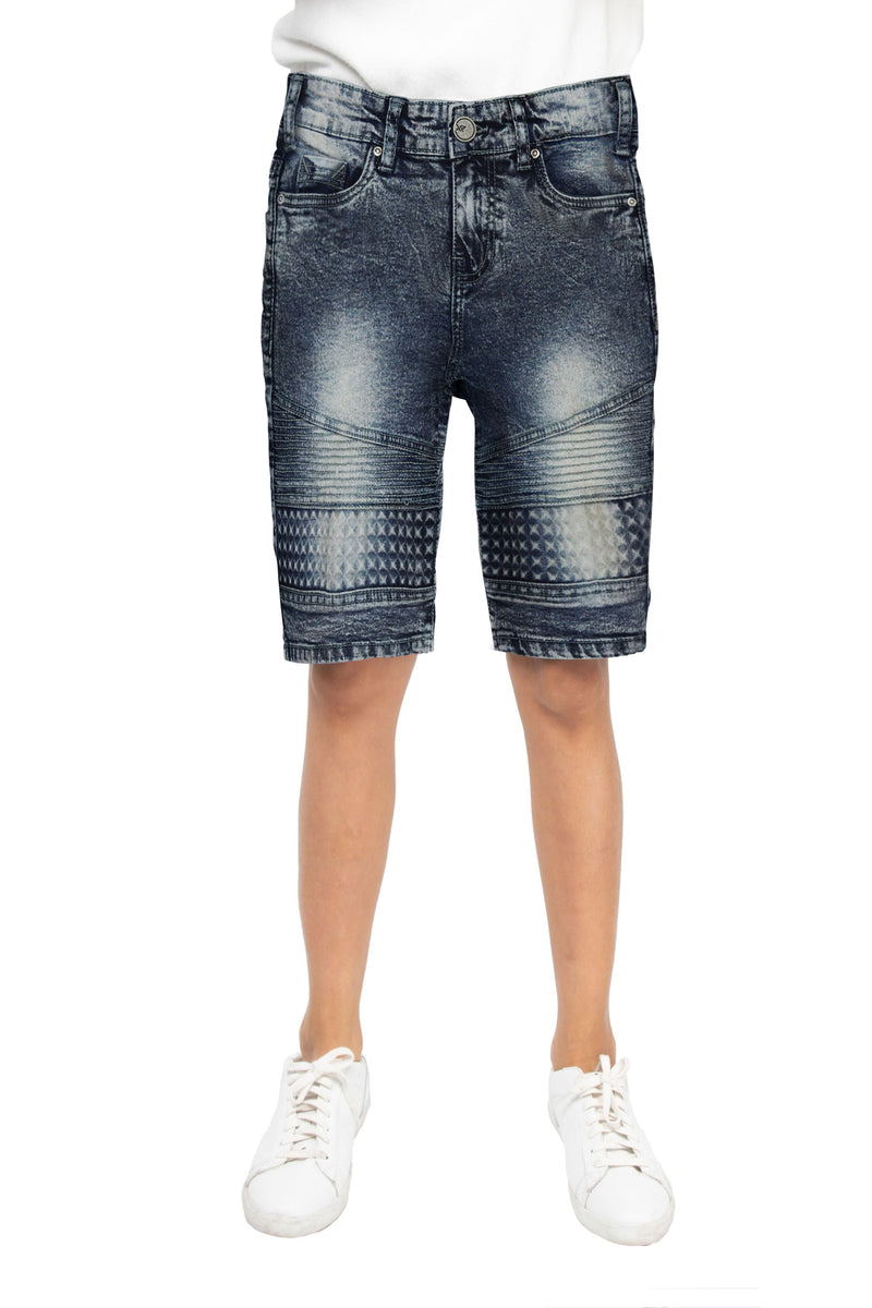 X RAY Boy's Slim Fit Washed Moto Biker Denim Shorts