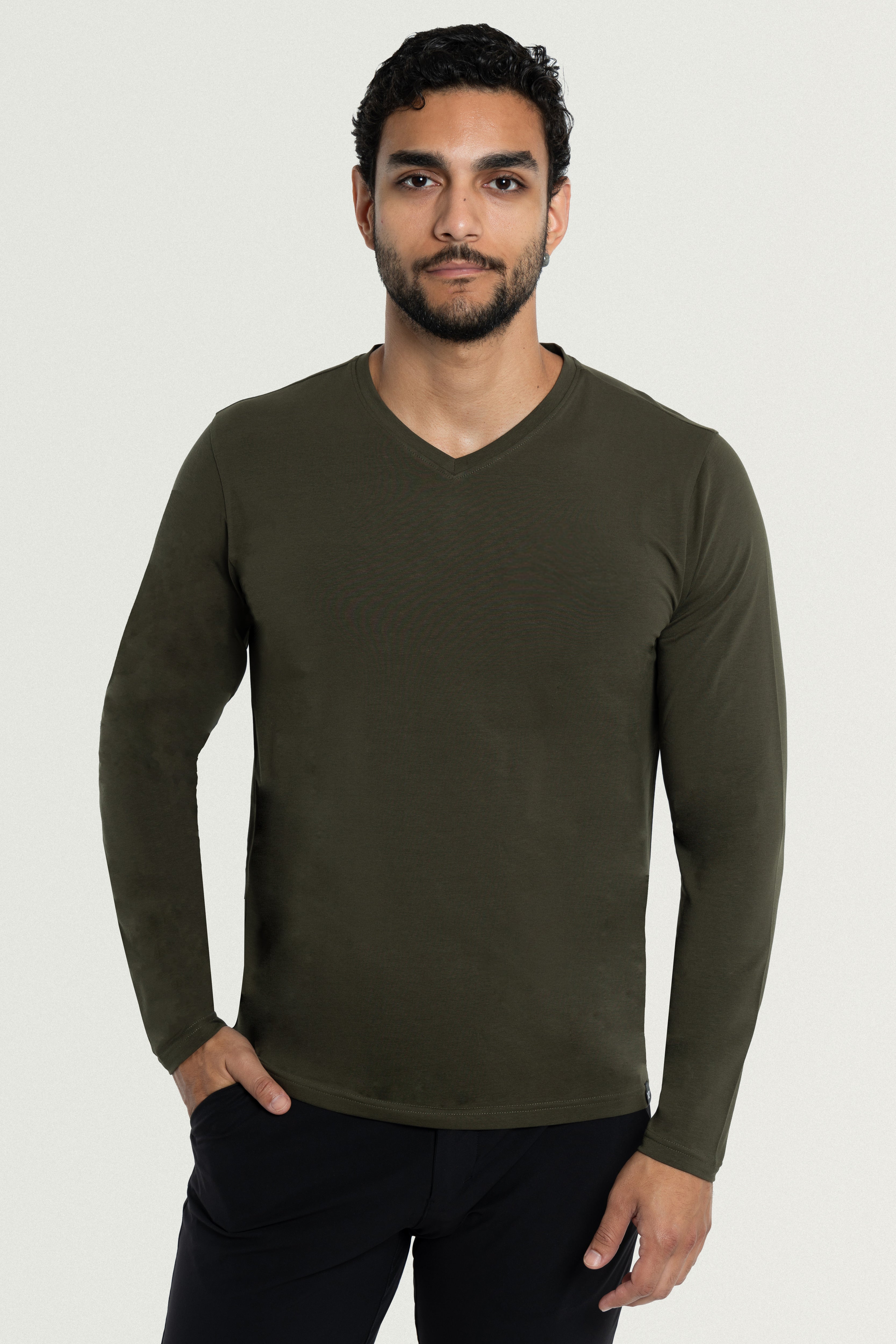 Mens black long sleeve crew neck t shirt best sale