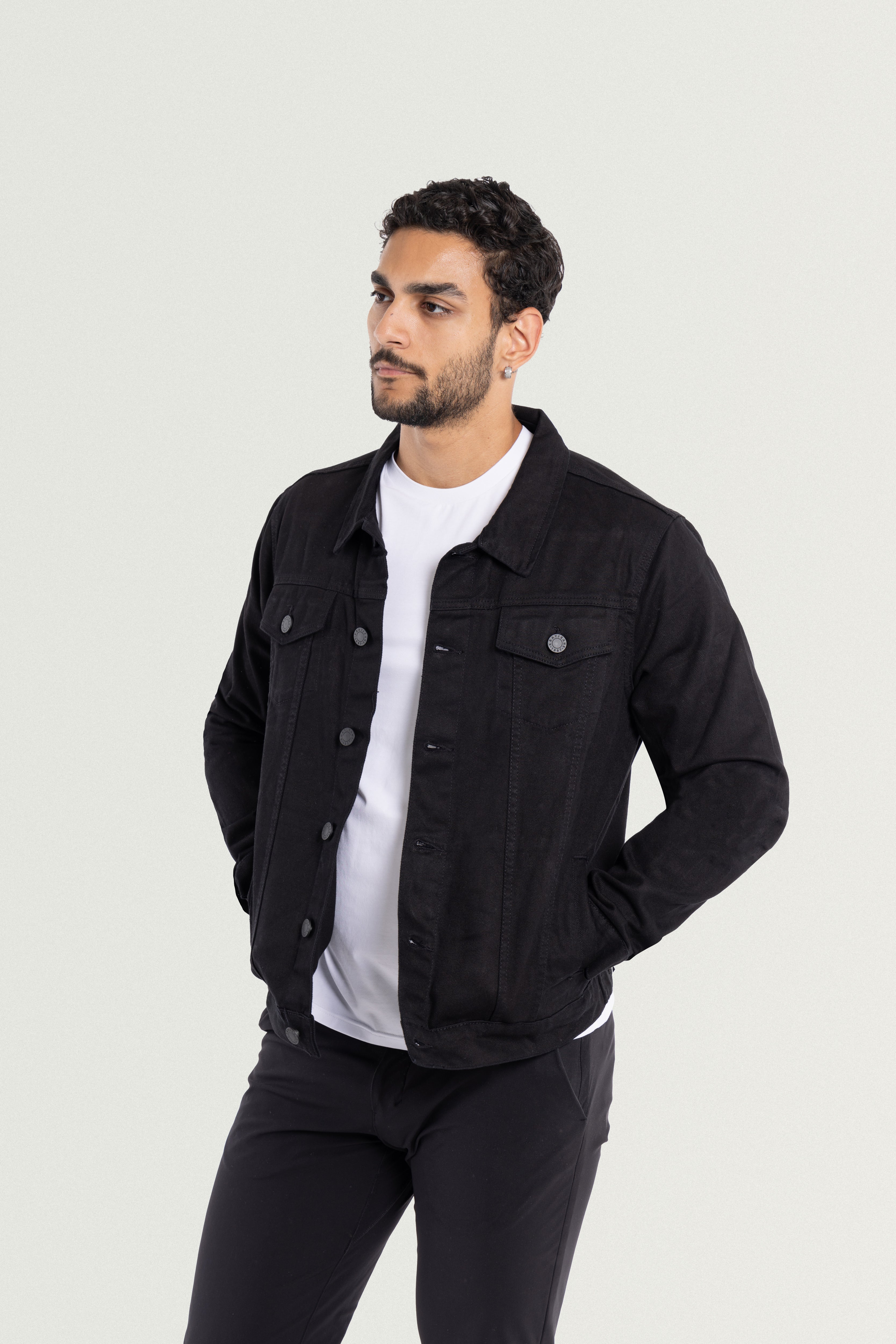 Black denim jacket fashion fit