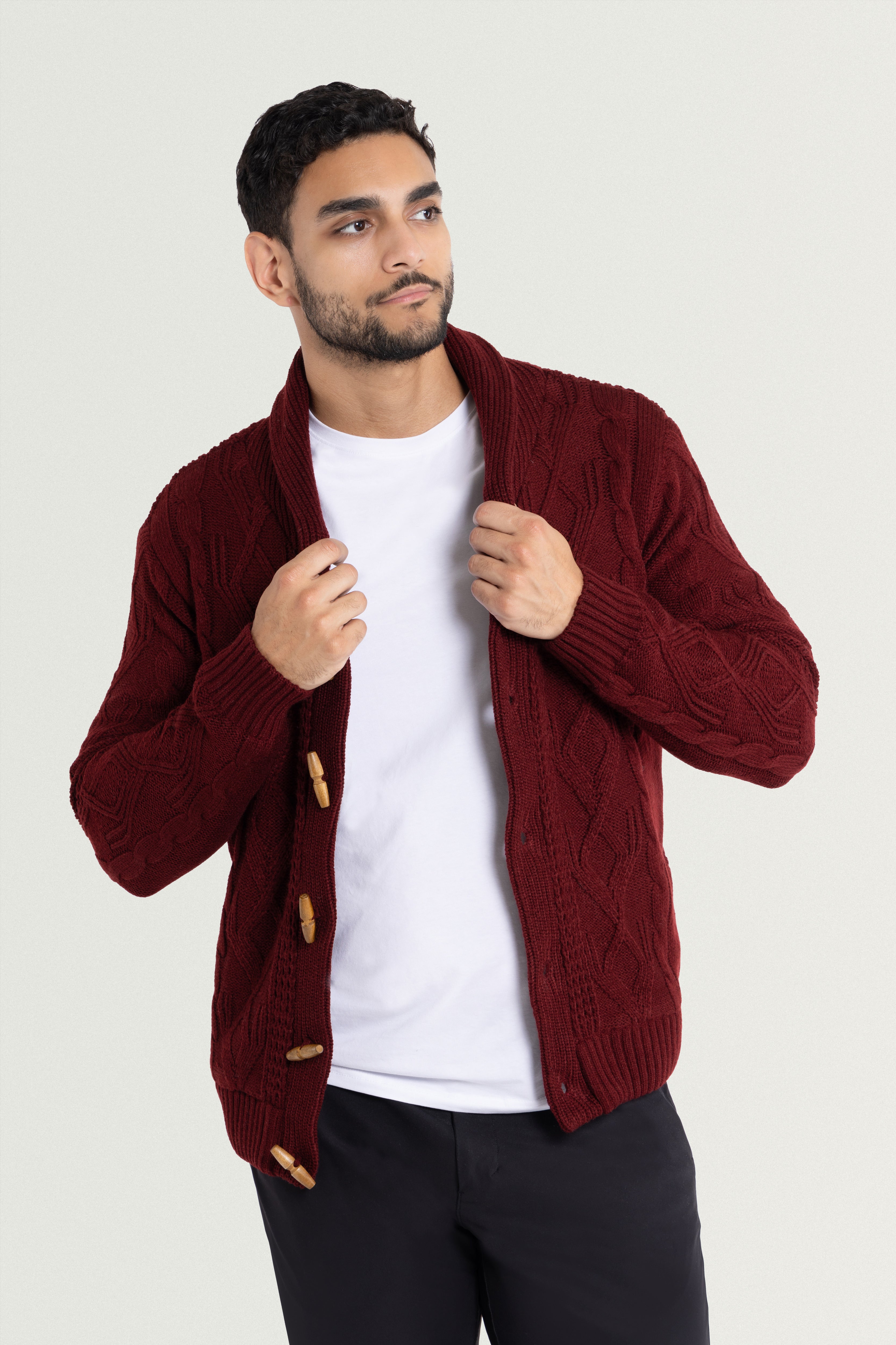  men's cable knit cardigan  men's button down sweater  men's shawl collar cardigan sweater
