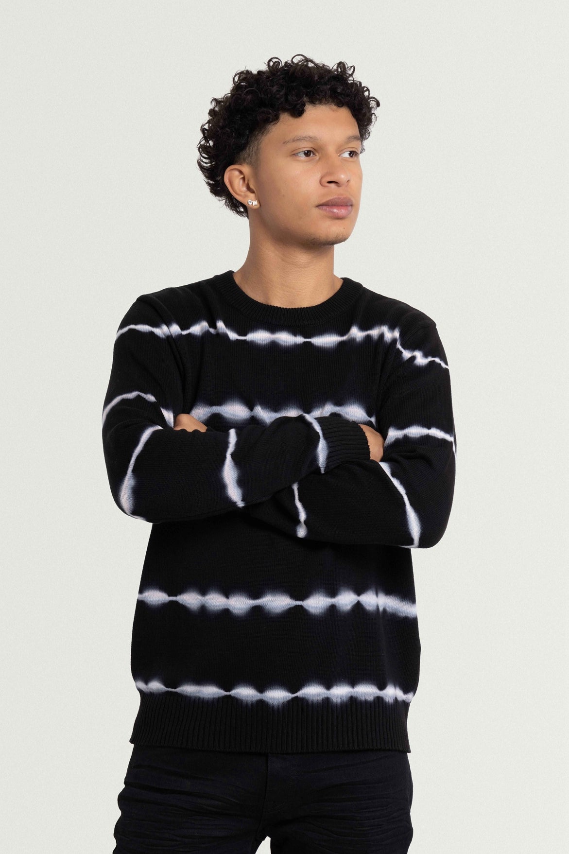 X RAY Men s Striped Crewneck Tie Dye Fashion Cotton Sweater