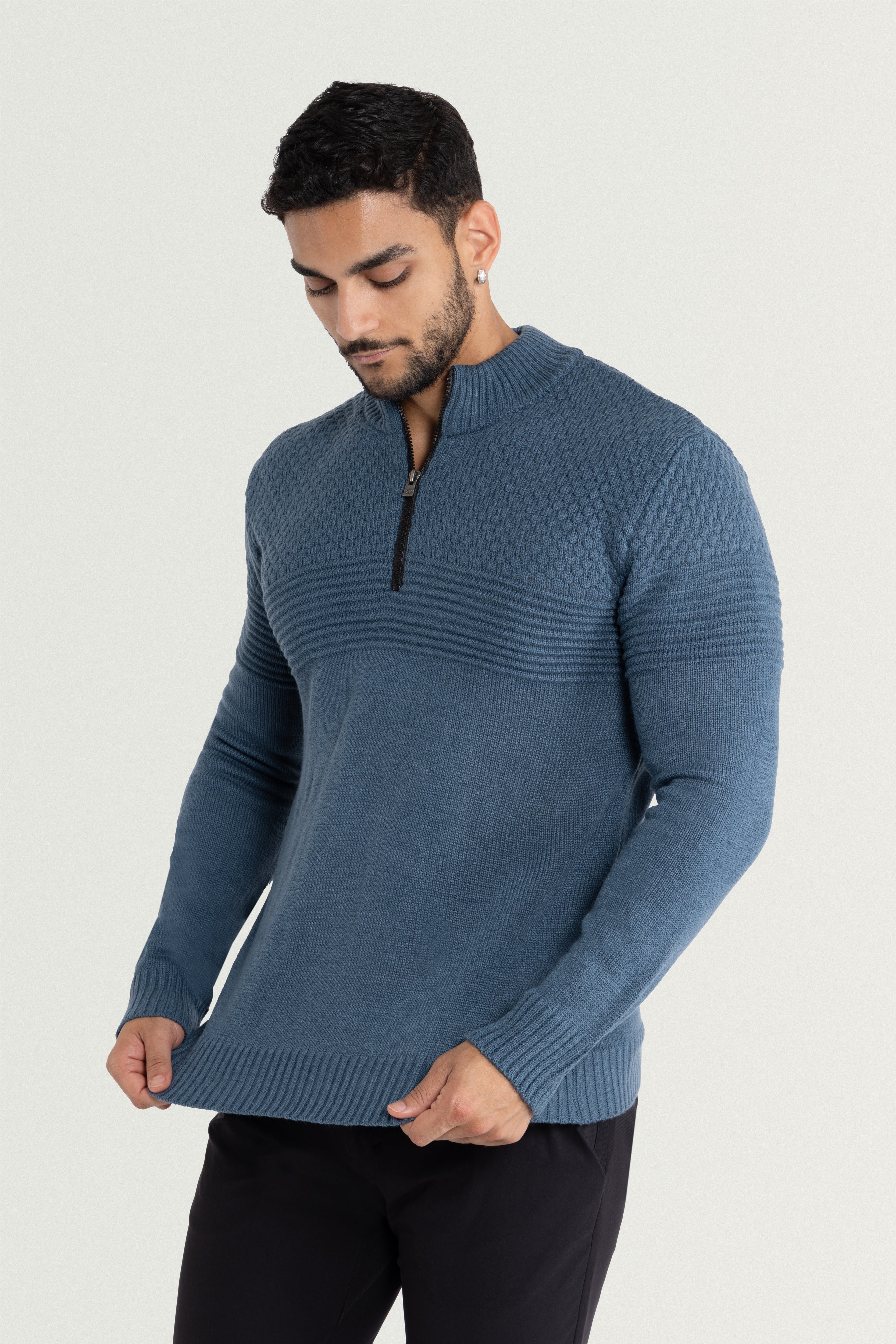 X RAY Men's Mock Neck Texture Pattern Block Quarter Zip X RAY Men's Mock Neck Texture Pattern Block Quarter Zip