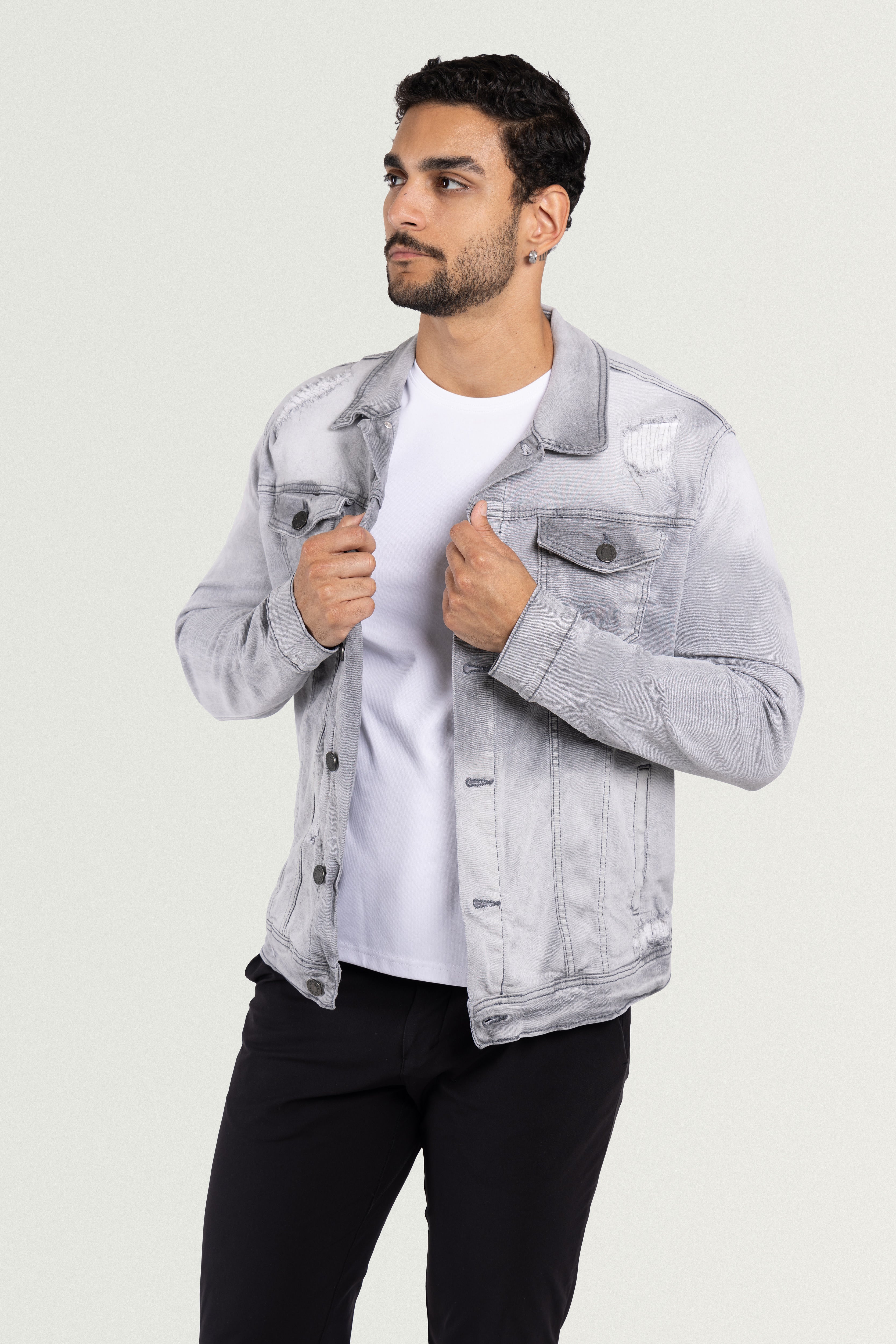 X RAY Men's Washed Trucker Rip Denim Jacket – X-RAY JEANS X RAY Men's Washed Trucker Rip Denim Jacket – X-RAY JEANS