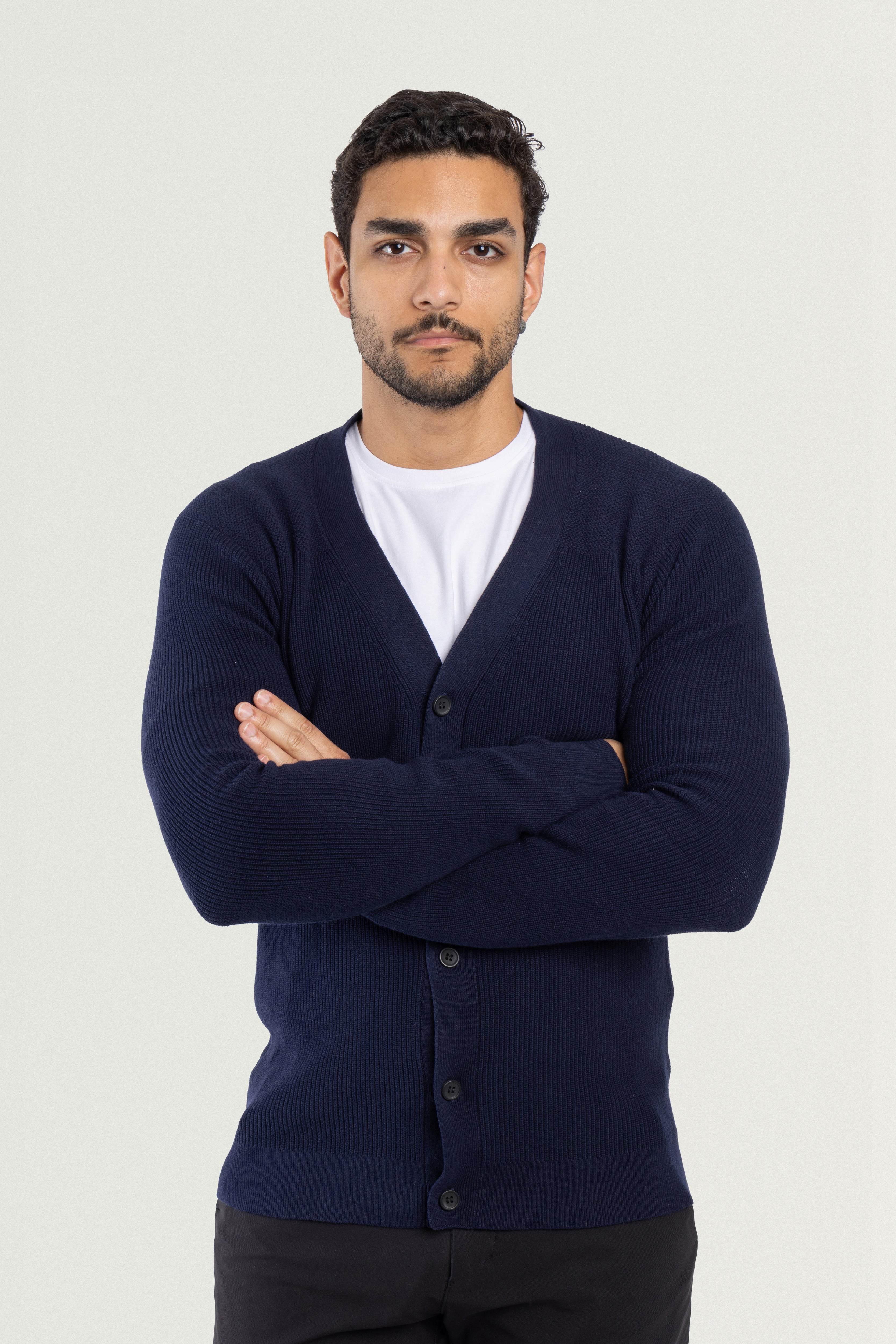 【BAON】[unisex] Atoo Button Collar Over Knit Cardigan 2XL~ Akiihool Knitted Cardigan for Men, White, Big & Tall, Casual