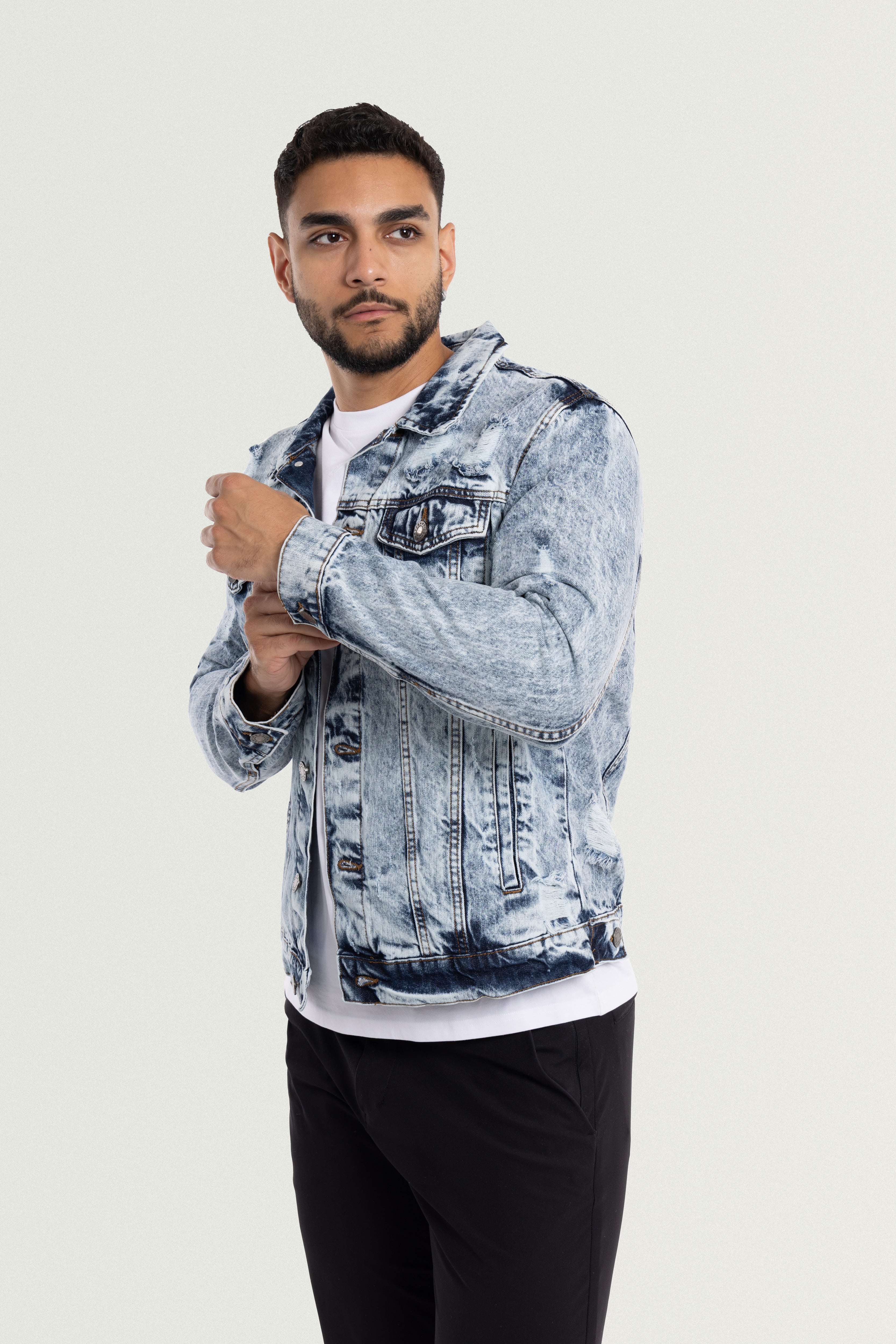 RTRDE White Jean Jacket For Men, Casual Slim Fit Button Down
