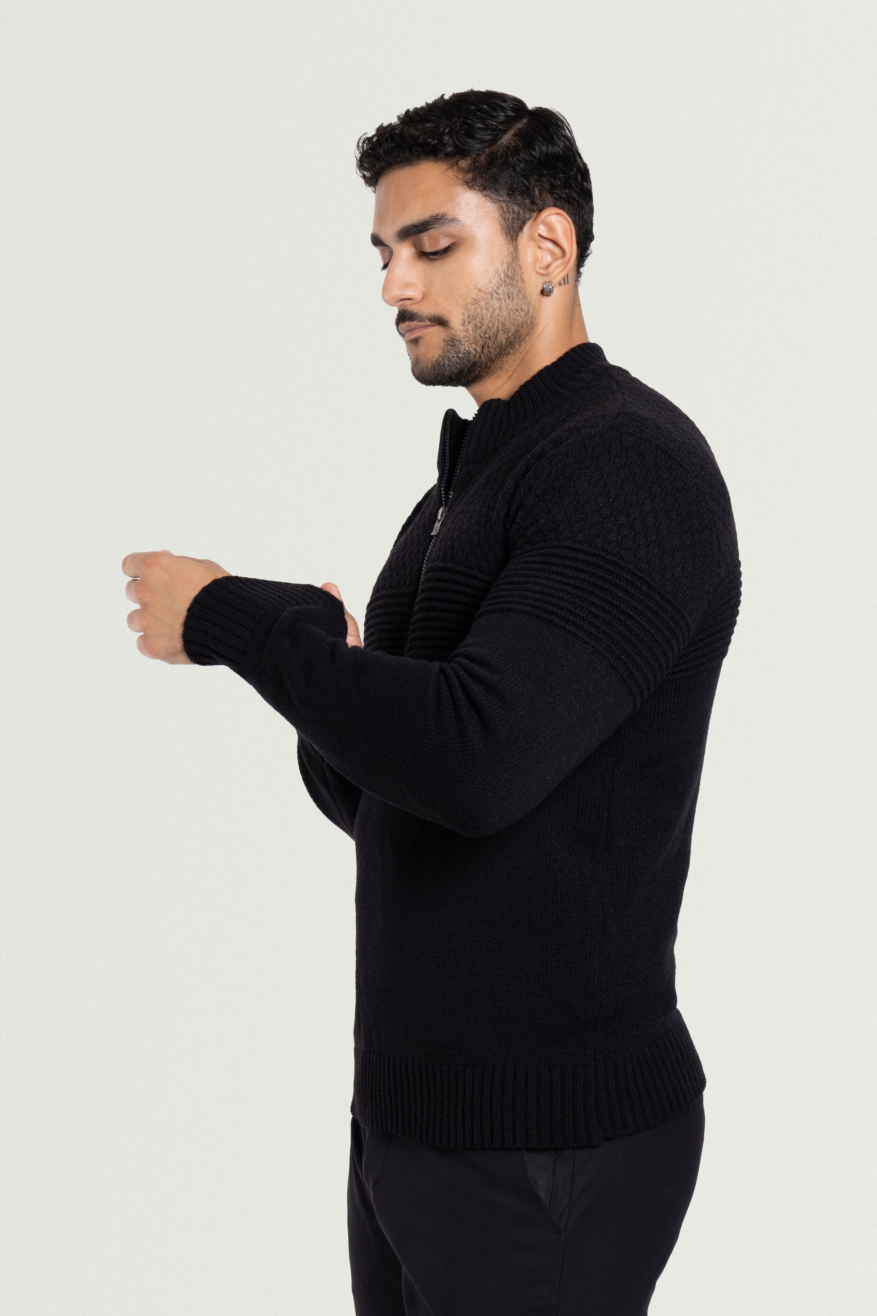 X RAY Men's Mock Neck Texture Pattern Block Quarter Zip X RAY Men's Mock Neck Texture Pattern Block Quarter Zip