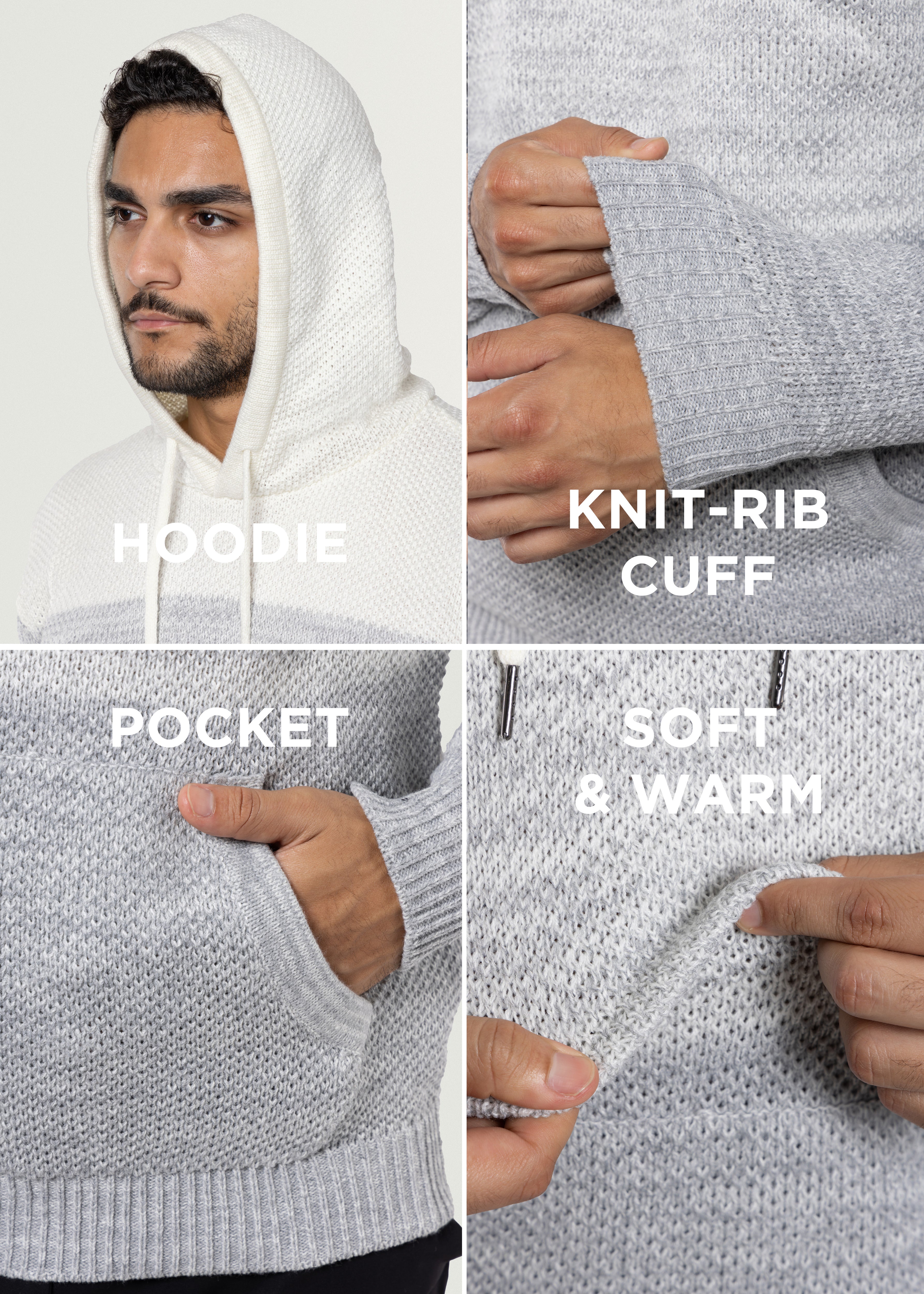 ROYページ XRay Jeans Colorblock Knitted Pullover Hooded Sweater – X