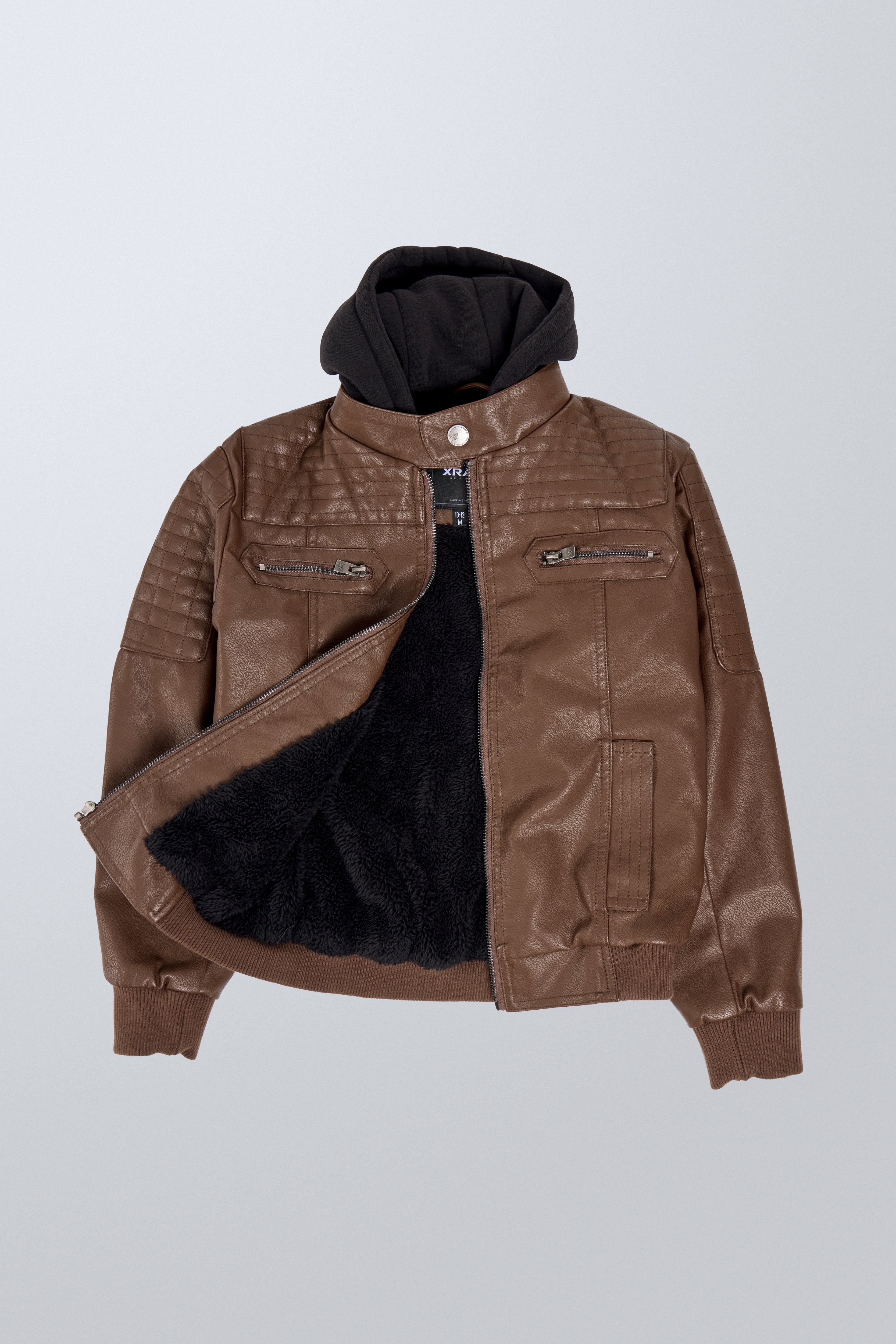 X RAY Boys Motorcycle PU Leather Jacket With Knit Hood – X