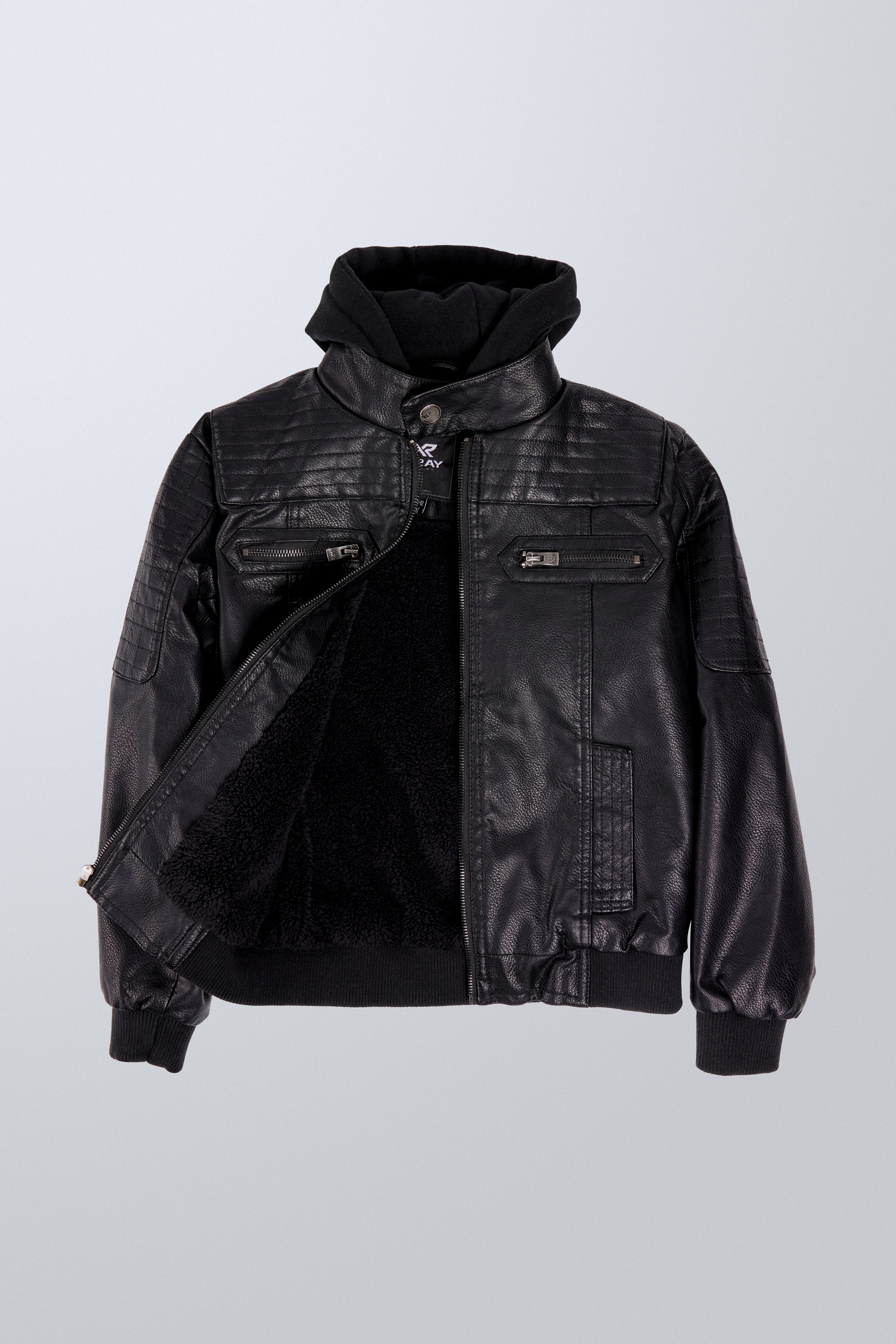 X RAY Boys Motorcycle PU Leather Jacket With Knit Hood – X