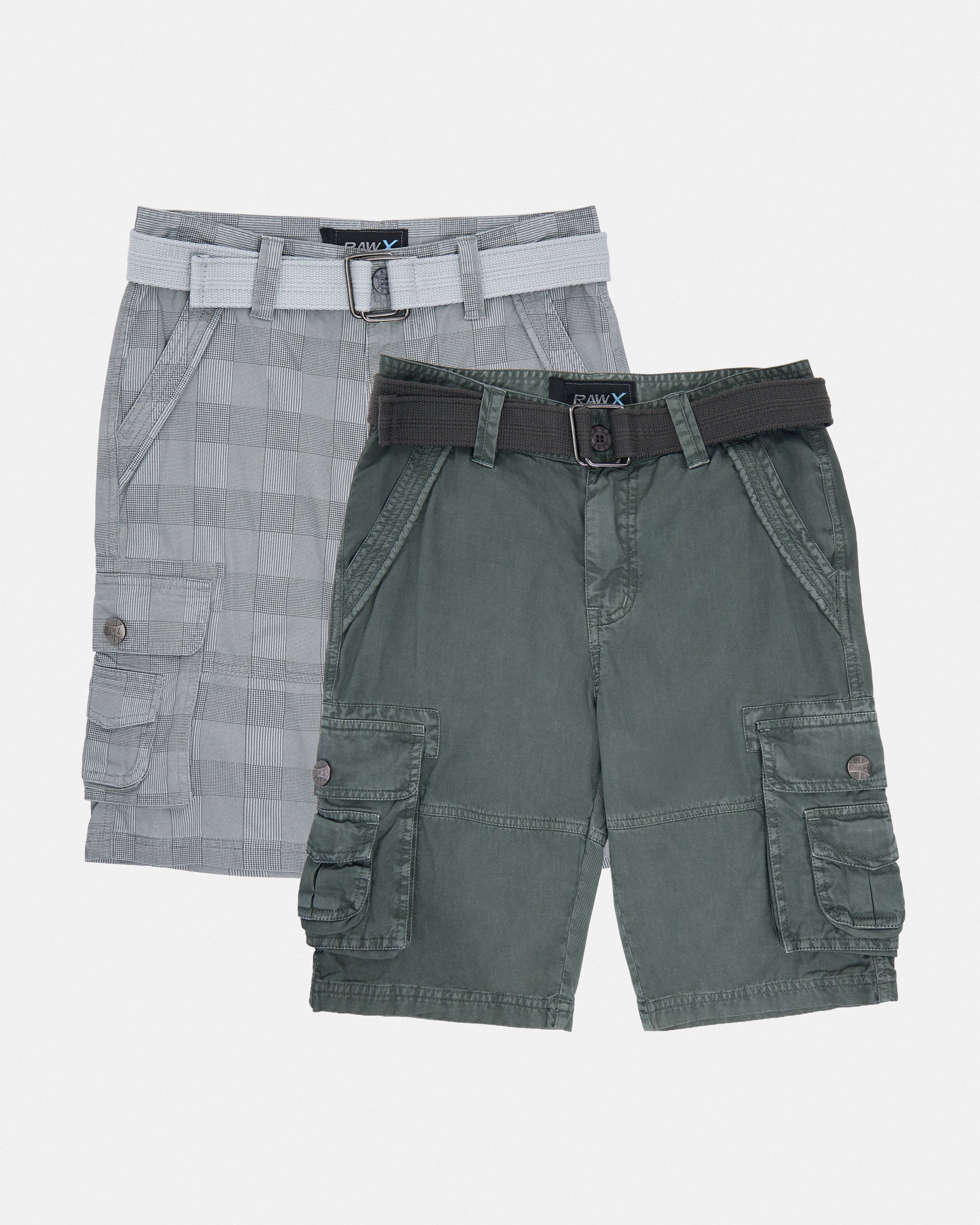 #2PSHB1100913/14 Boy's 2pcs Plaid Combo Belted Cargo Shorts-thumbmail-1