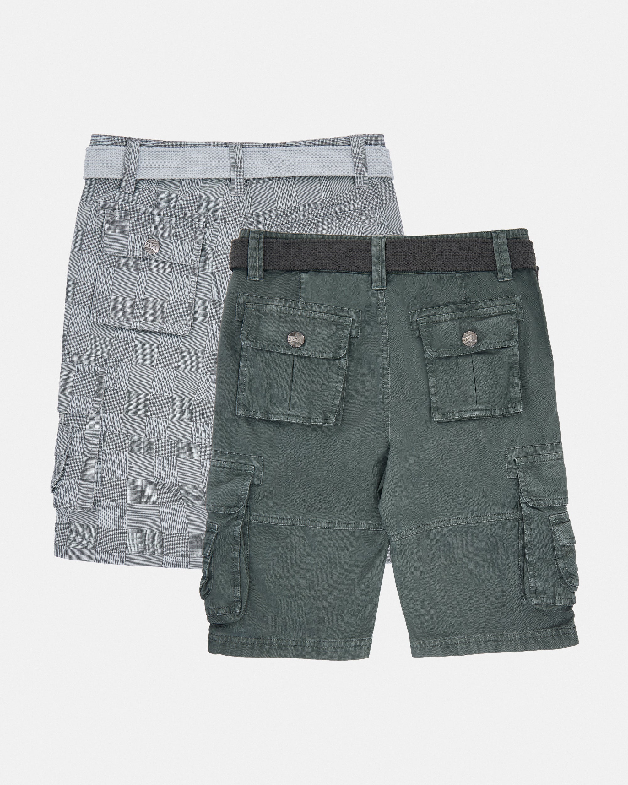 #2PSHB1100913/14 Boy's 2pcs Plaid Combo Belted Cargo Shorts-thumbmail-2