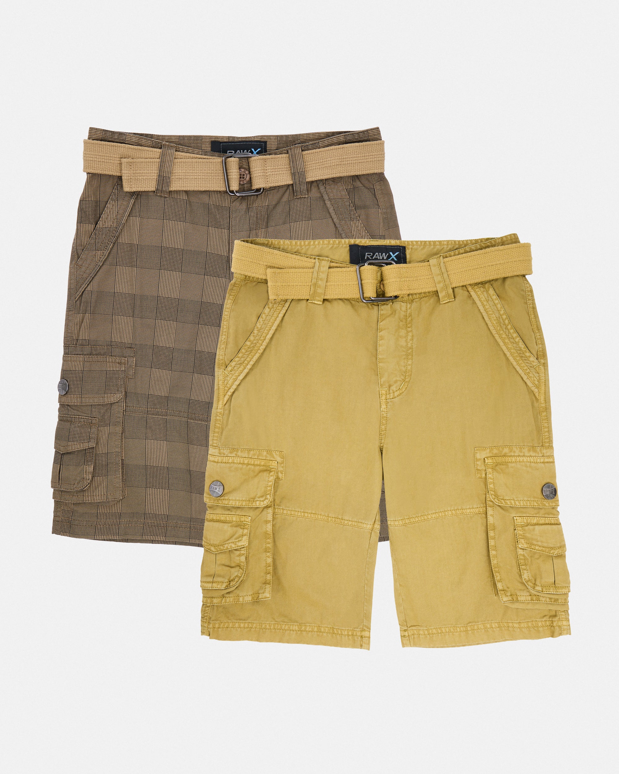 #2PSHB1100913/14 Boy's 2pcs Plaid Combo Belted Cargo Shorts-thumbmail-6