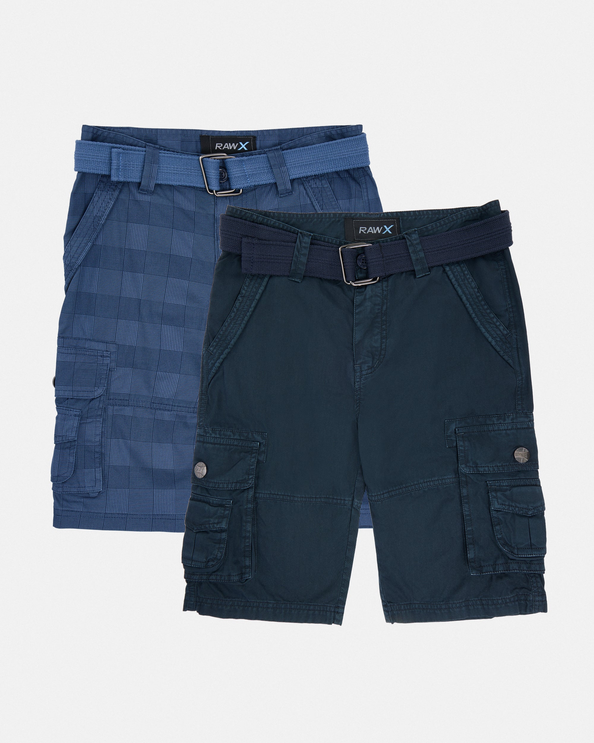 #2PSHB1100913/14 Boy's 2pcs Plaid Combo Belted Cargo Shorts-thumbmail-11
