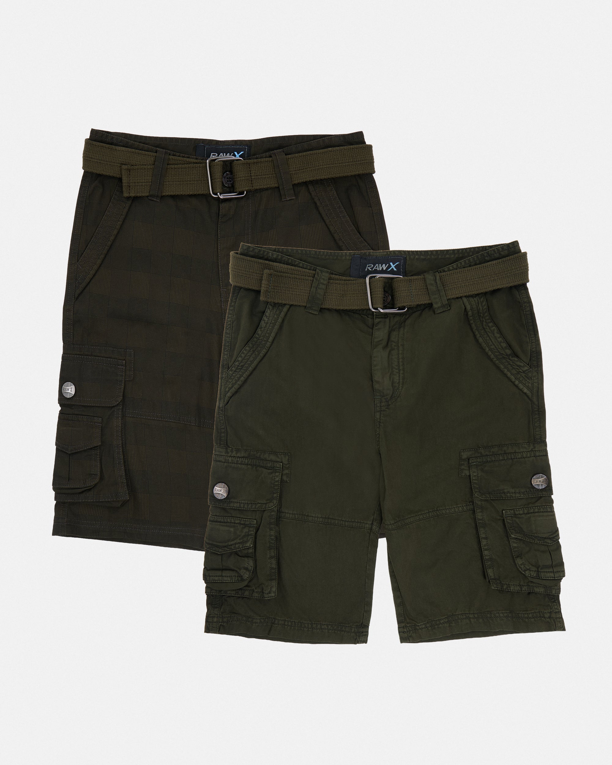 #2PSHB1100913/14 Boy's 2pcs Plaid Combo Belted Cargo Shorts-thumbmail-16