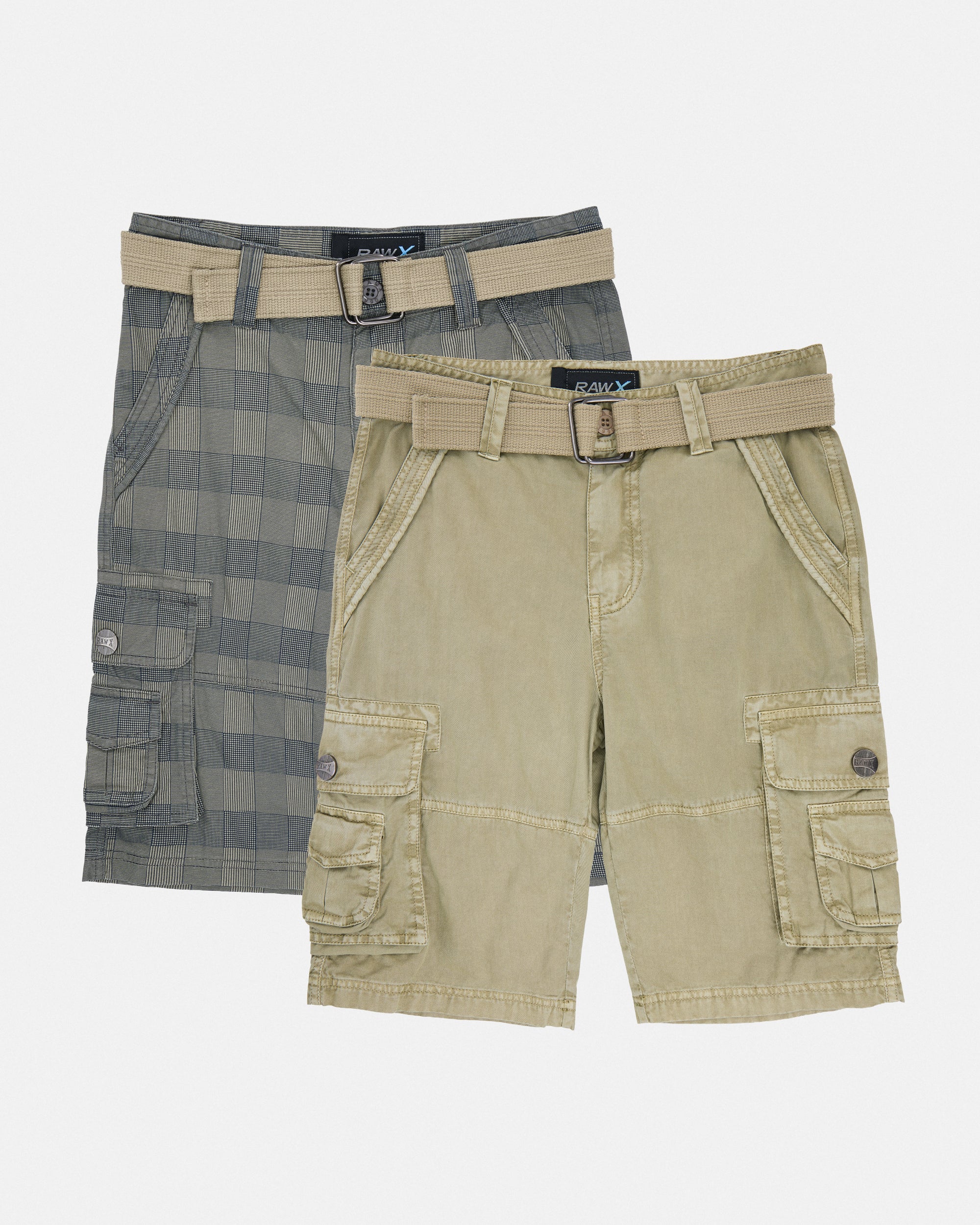 #2PSHB1100913/14 Boy's 2pcs Plaid Combo Belted Cargo Shorts-thumbmail-21