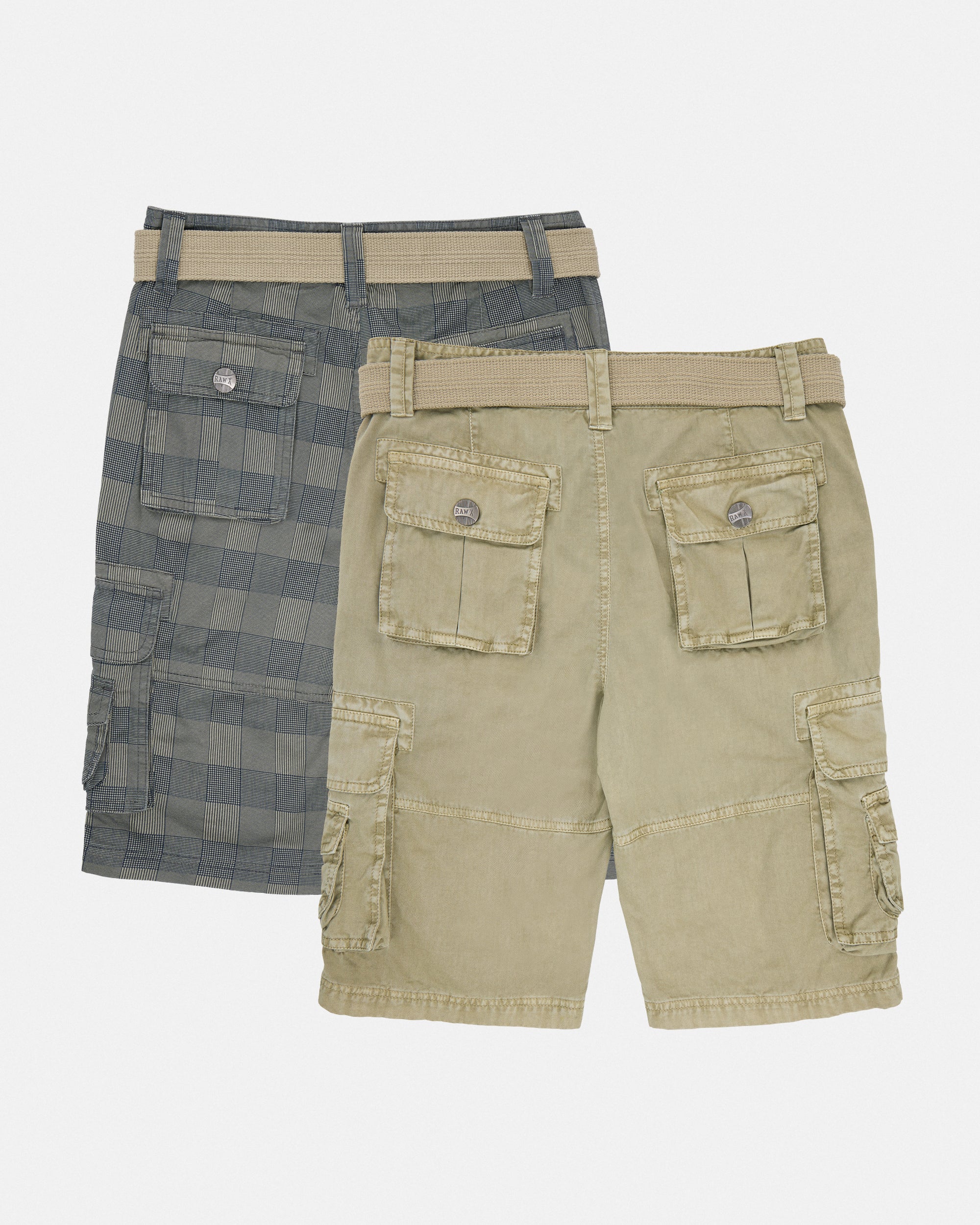 #2PSHB1100913/14 Boy's 2pcs Plaid Combo Belted Cargo Shorts-thumbmail-22