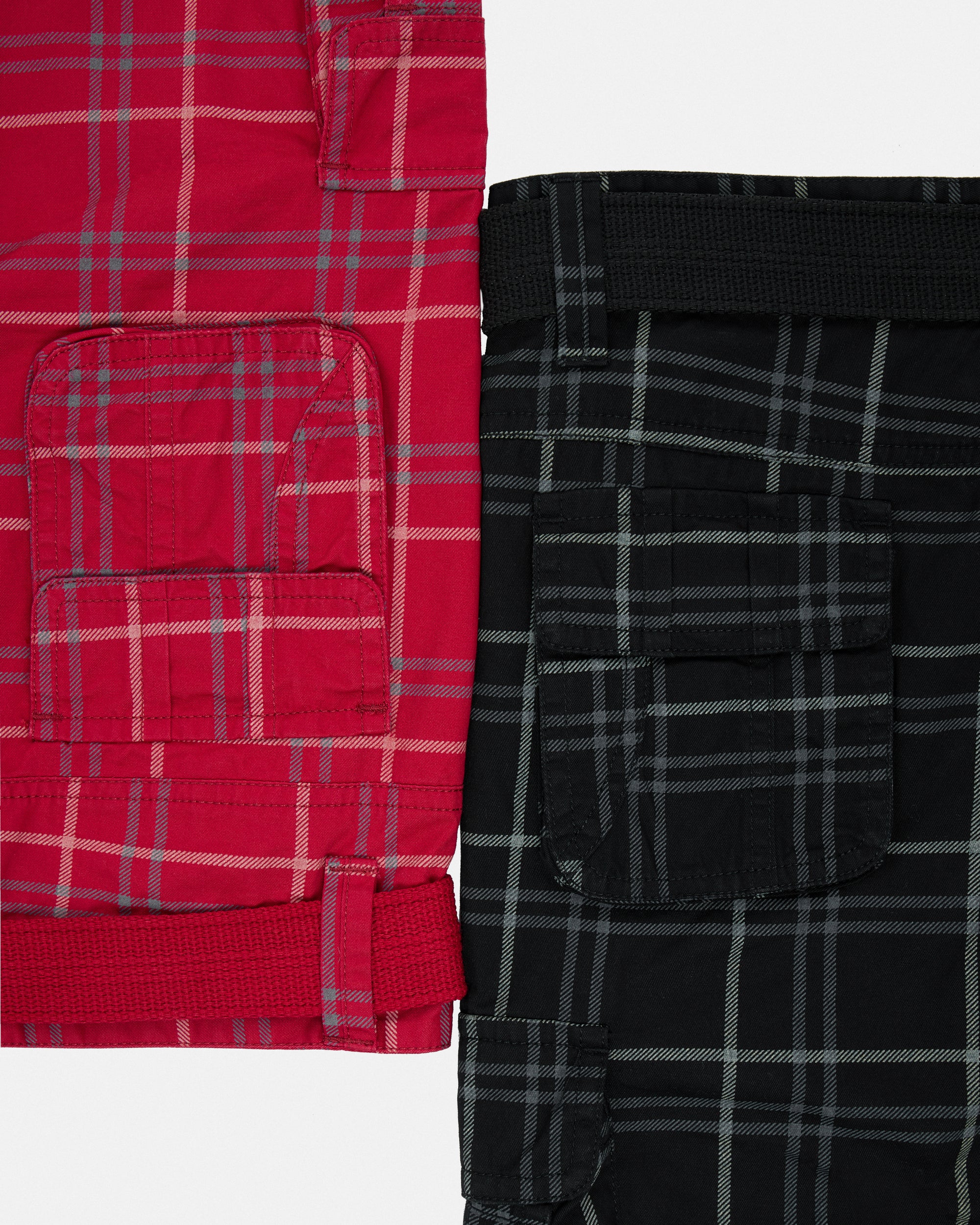 #2PSHB1100913/14 Boy's 2pcs Plaid Combo Belted Cargo Shorts-thumbmail-30