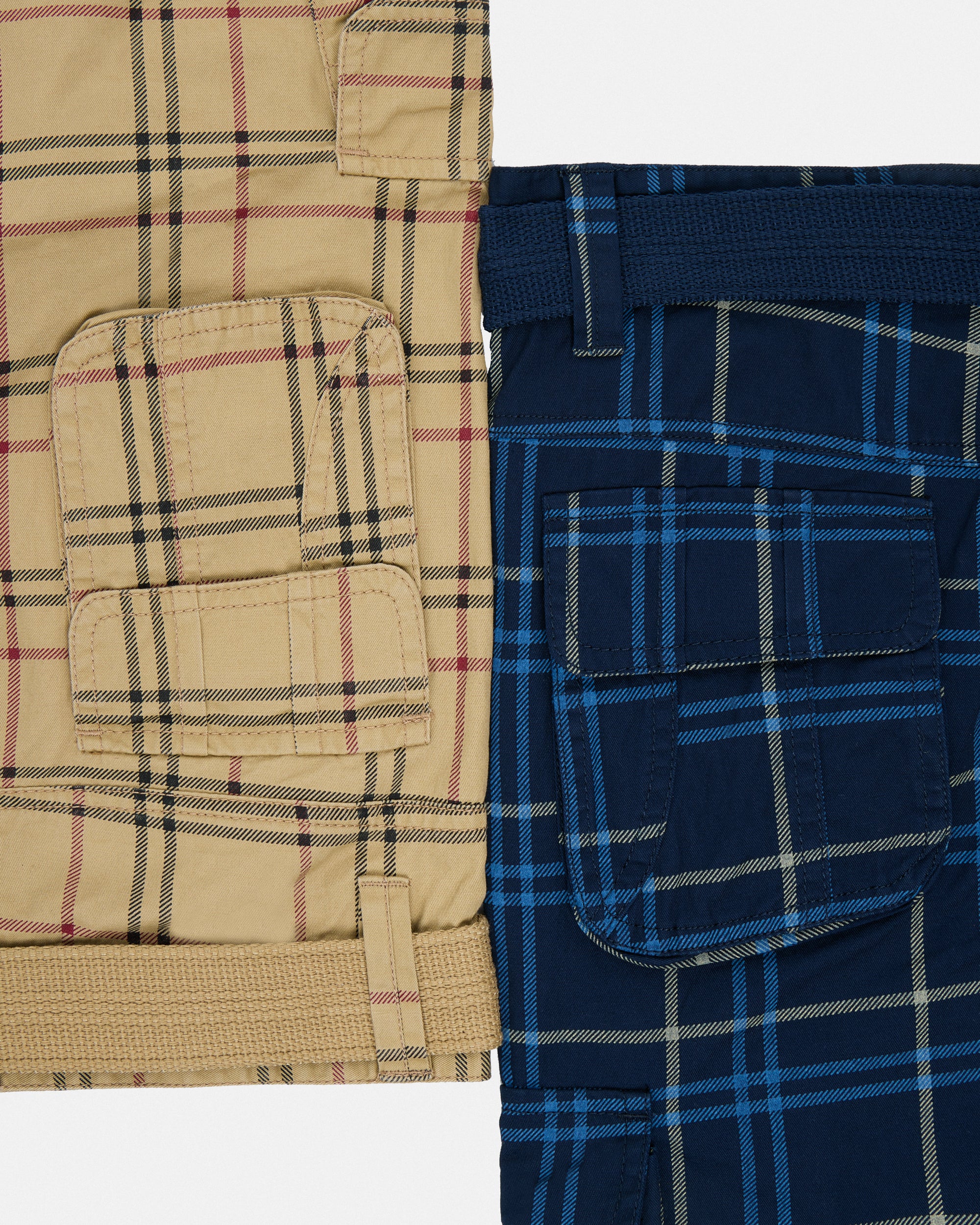 #2PSHB1100913/14 Boy's 2pcs Plaid Combo Belted Cargo Shorts-thumbmail-40