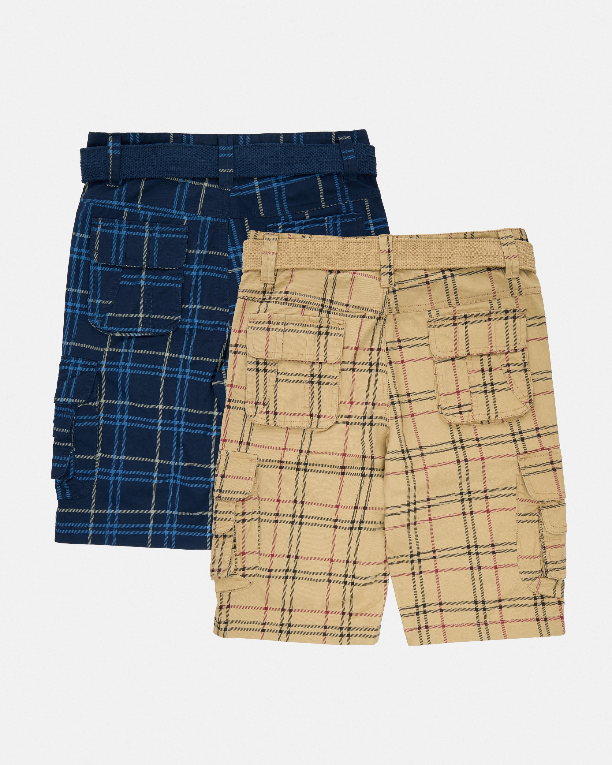#2PSHB1100913/14 Boy's 2pcs Plaid Combo Belted Cargo Shorts-thumbmail-37