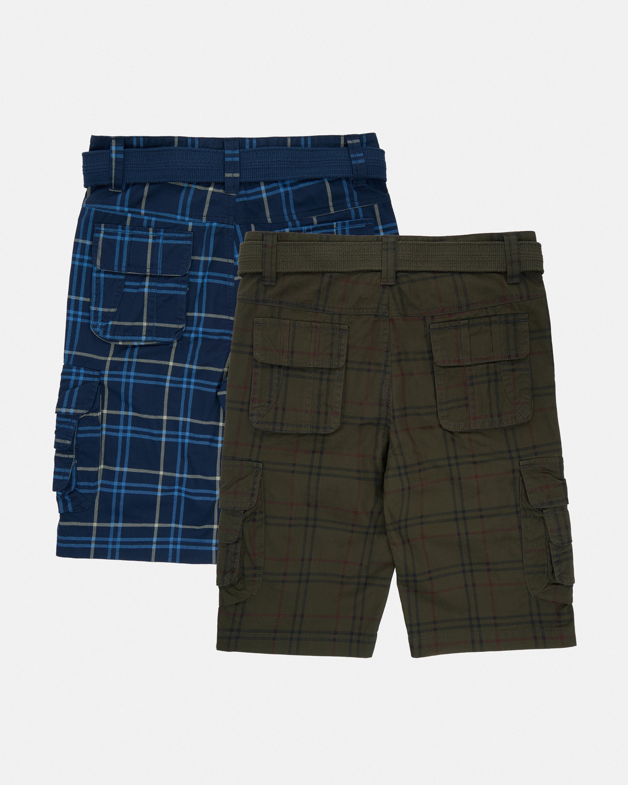 #2PSHB1100913/14 Boy's 2pcs Plaid Combo Belted Cargo Shorts-thumbmail-42