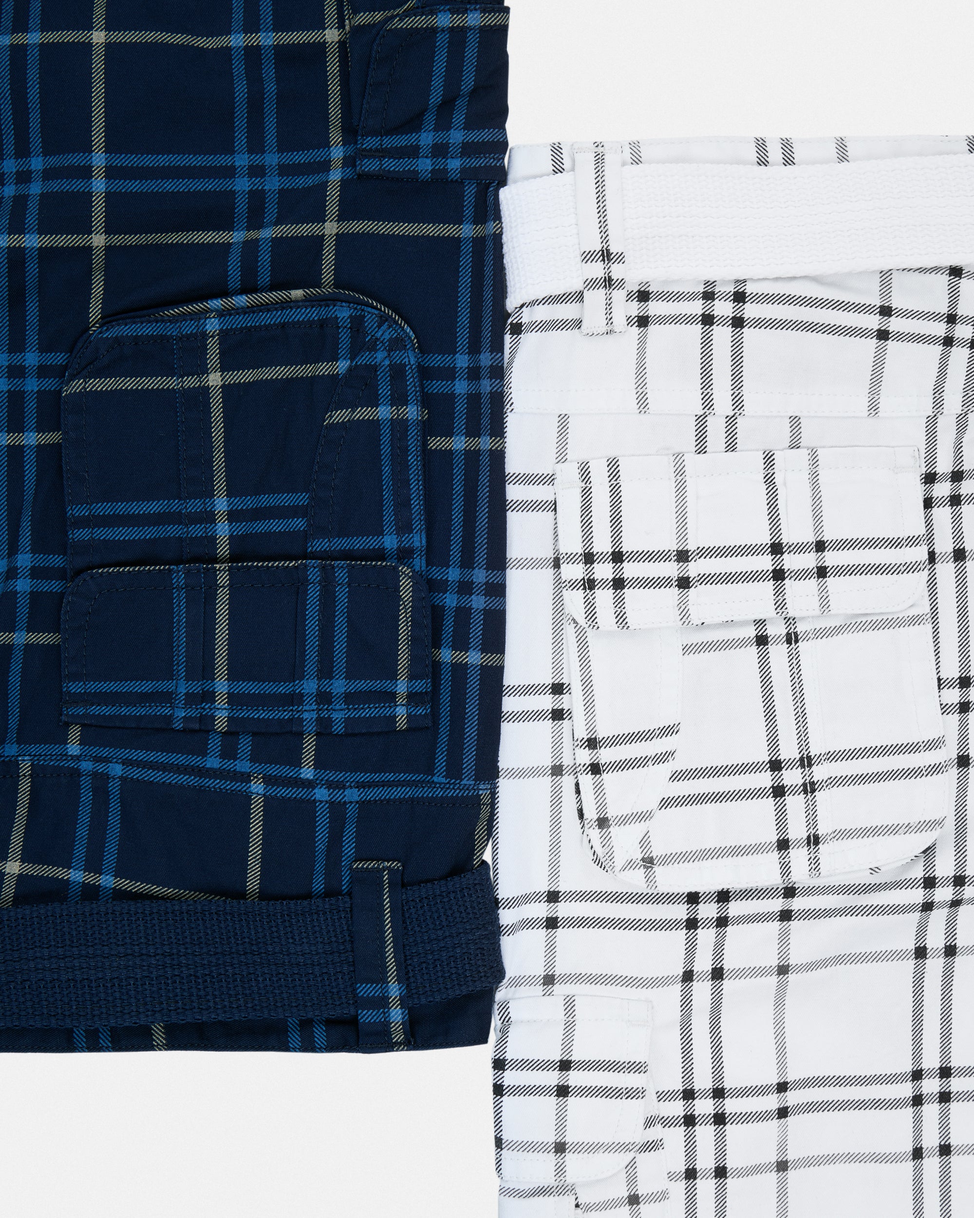 #2PSHB1100913/14 Boy's 2pcs Plaid Combo Belted Cargo Shorts-thumbmail-50