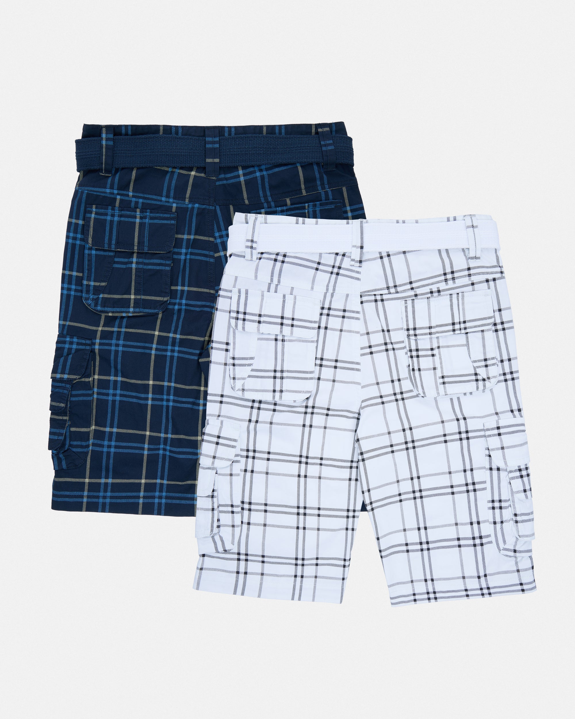 #2PSHB1100913/14 Boy's 2pcs Plaid Combo Belted Cargo Shorts-thumbmail-46