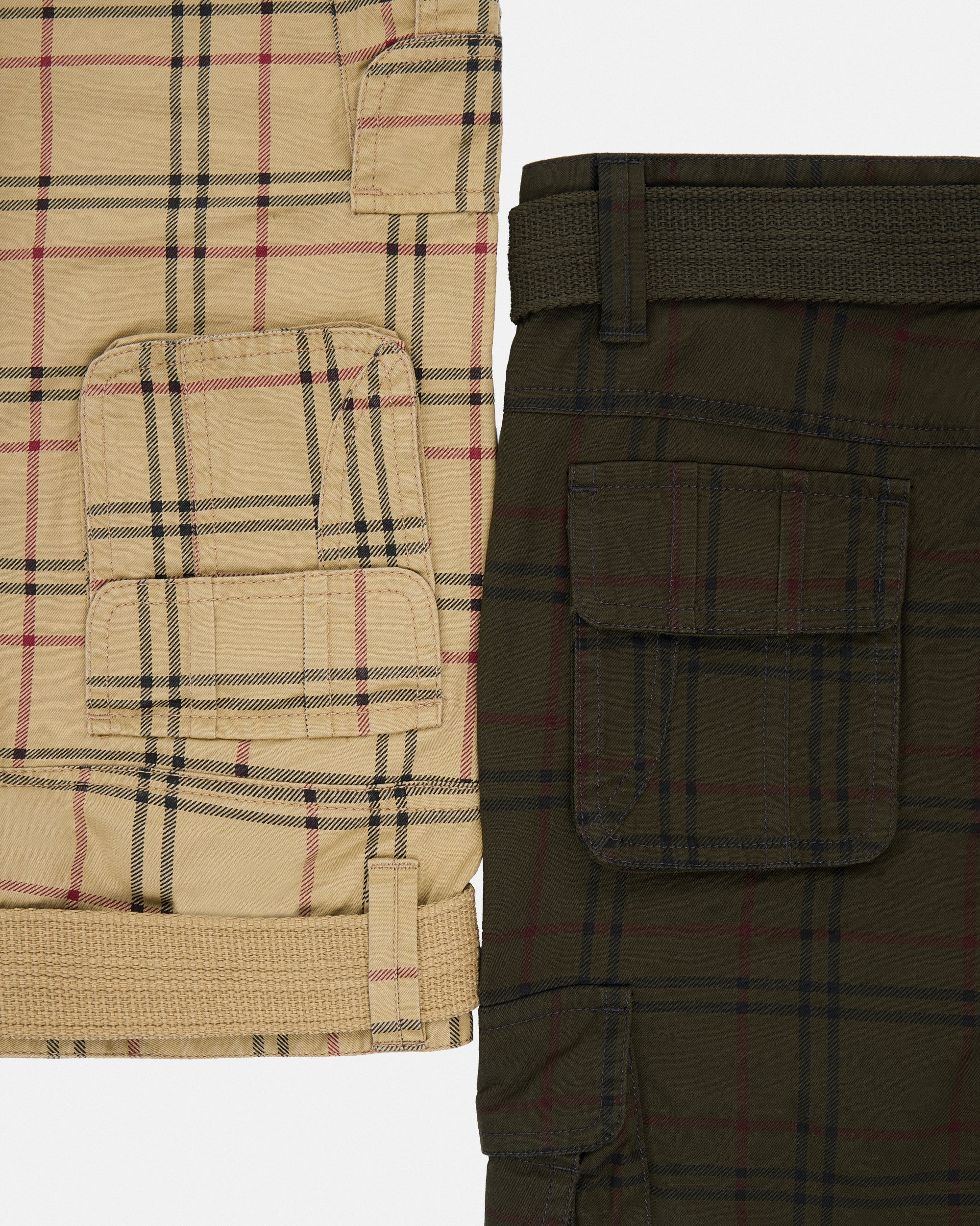 #2PSHB1100913/14 Boy's 2pcs Plaid Combo Belted Cargo Shorts-thumbmail-55