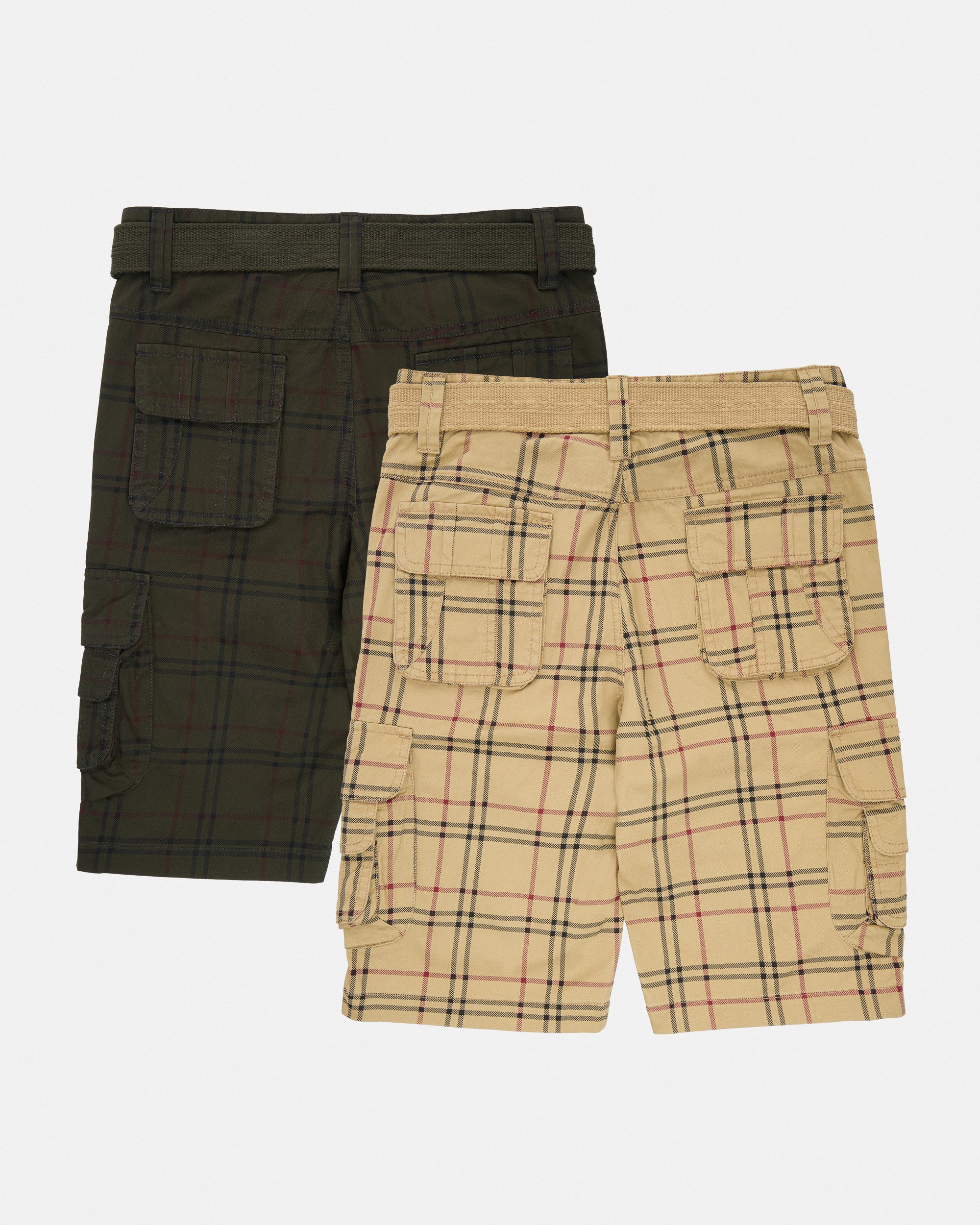 #2PSHB1100913/14 Boy's 2pcs Plaid Combo Belted Cargo Shorts-thumbmail-52
