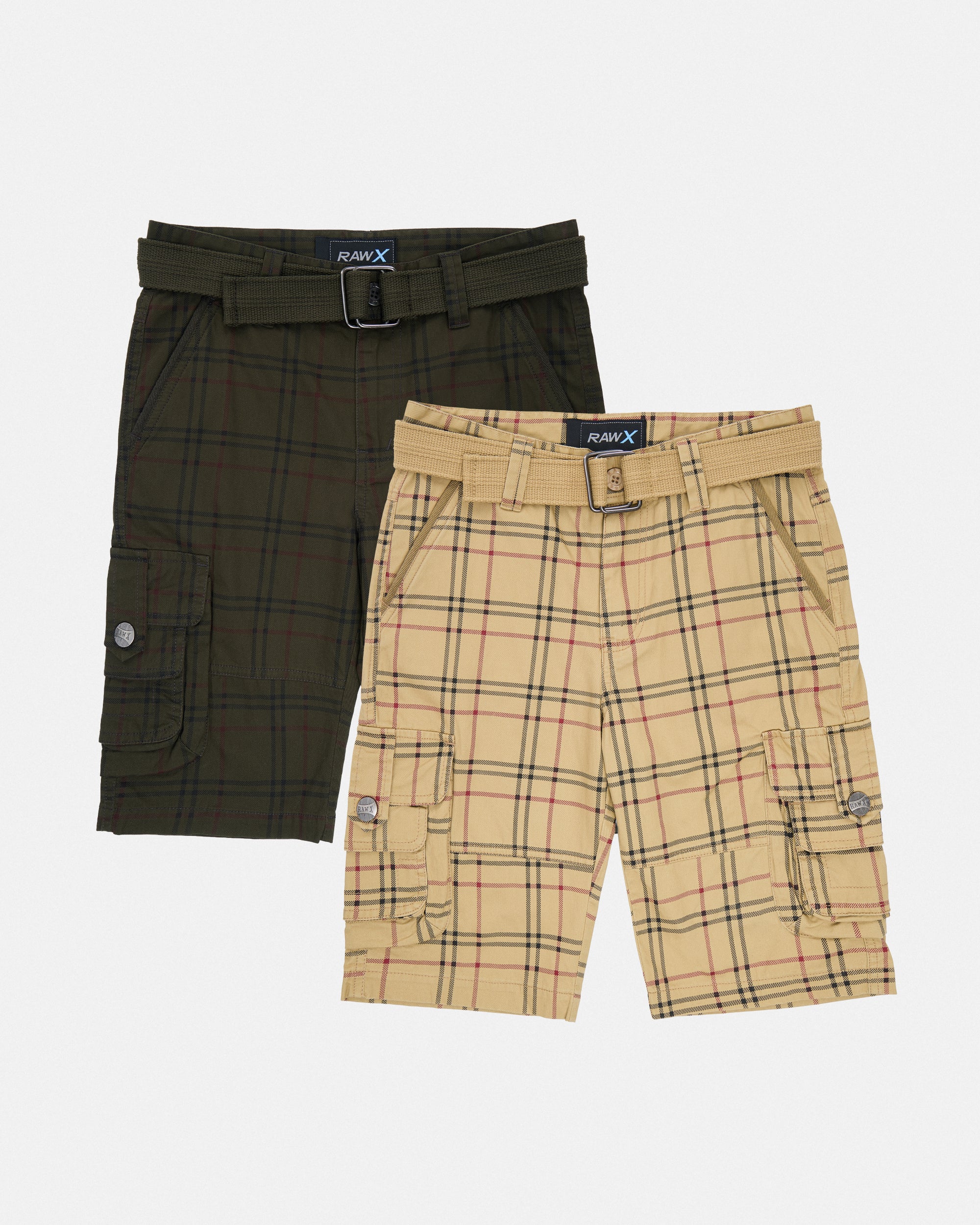 #2PSHB1100913/14 Boy's 2pcs Plaid Combo Belted Cargo Shorts-thumbmail-51