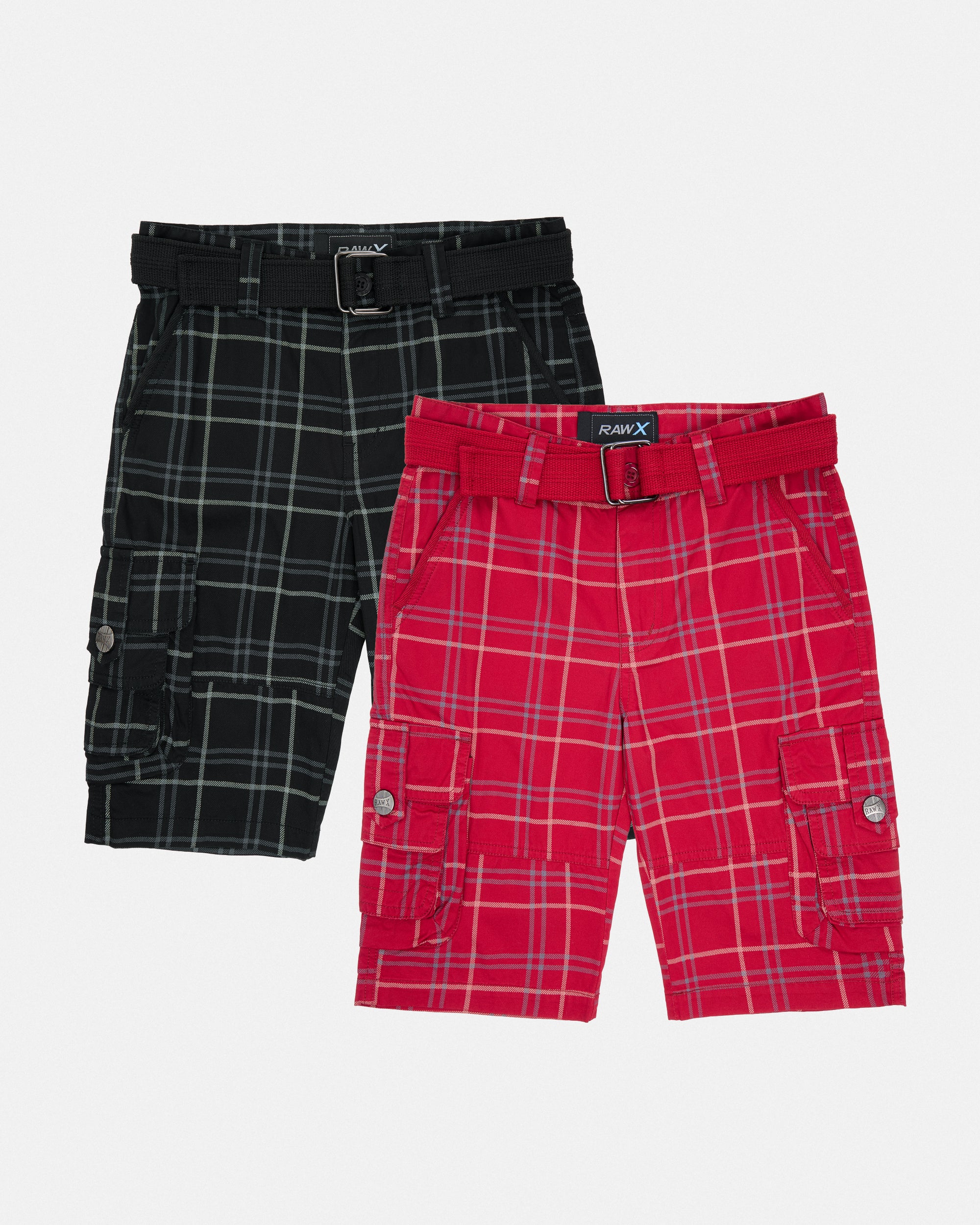 #2PSHB1100913/14 Boy's 2pcs Plaid Combo Belted Cargo Shorts-thumbmail-26