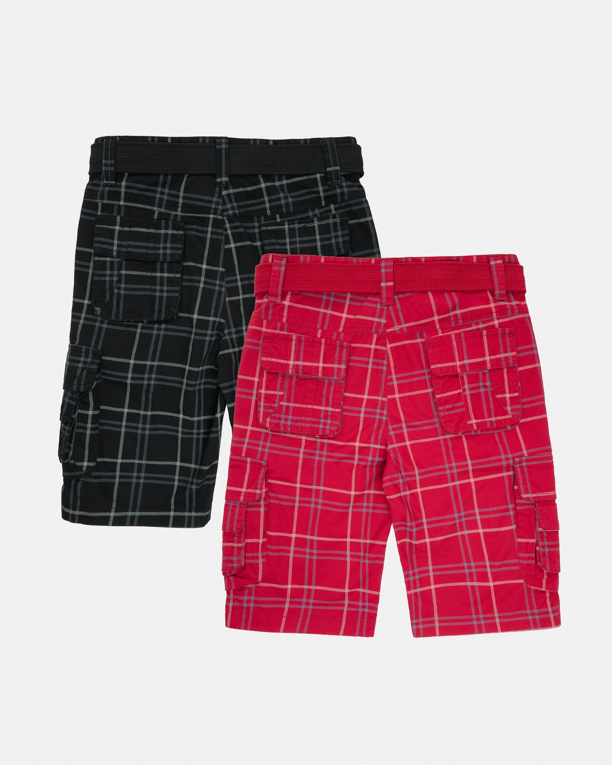 #2PSHB1100913/14 Boy's 2pcs Plaid Combo Belted Cargo Shorts-thumbmail-27