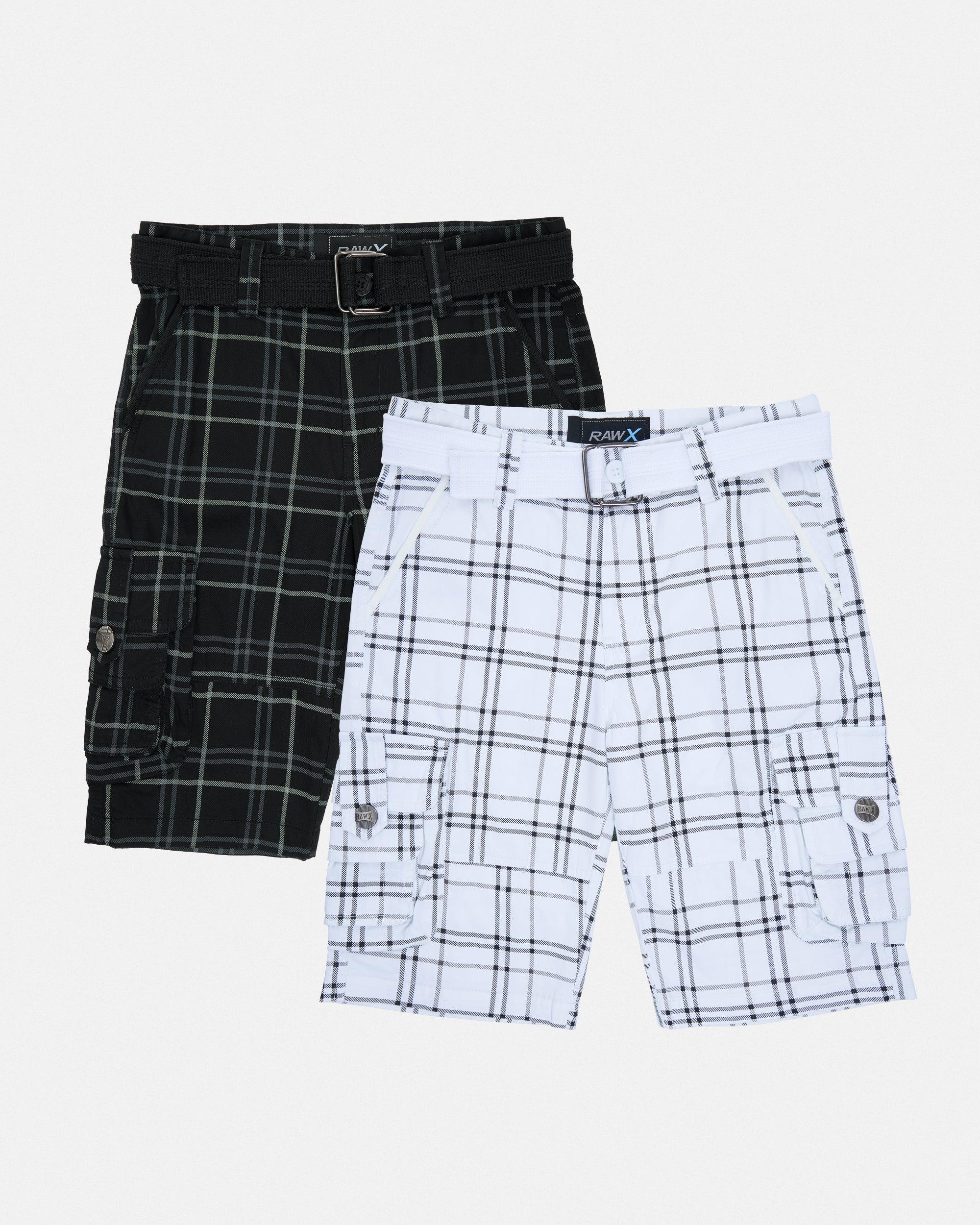 #2PSHB1100913/14 Boy's 2pcs Plaid Combo Belted Cargo Shorts-thumbmail-31