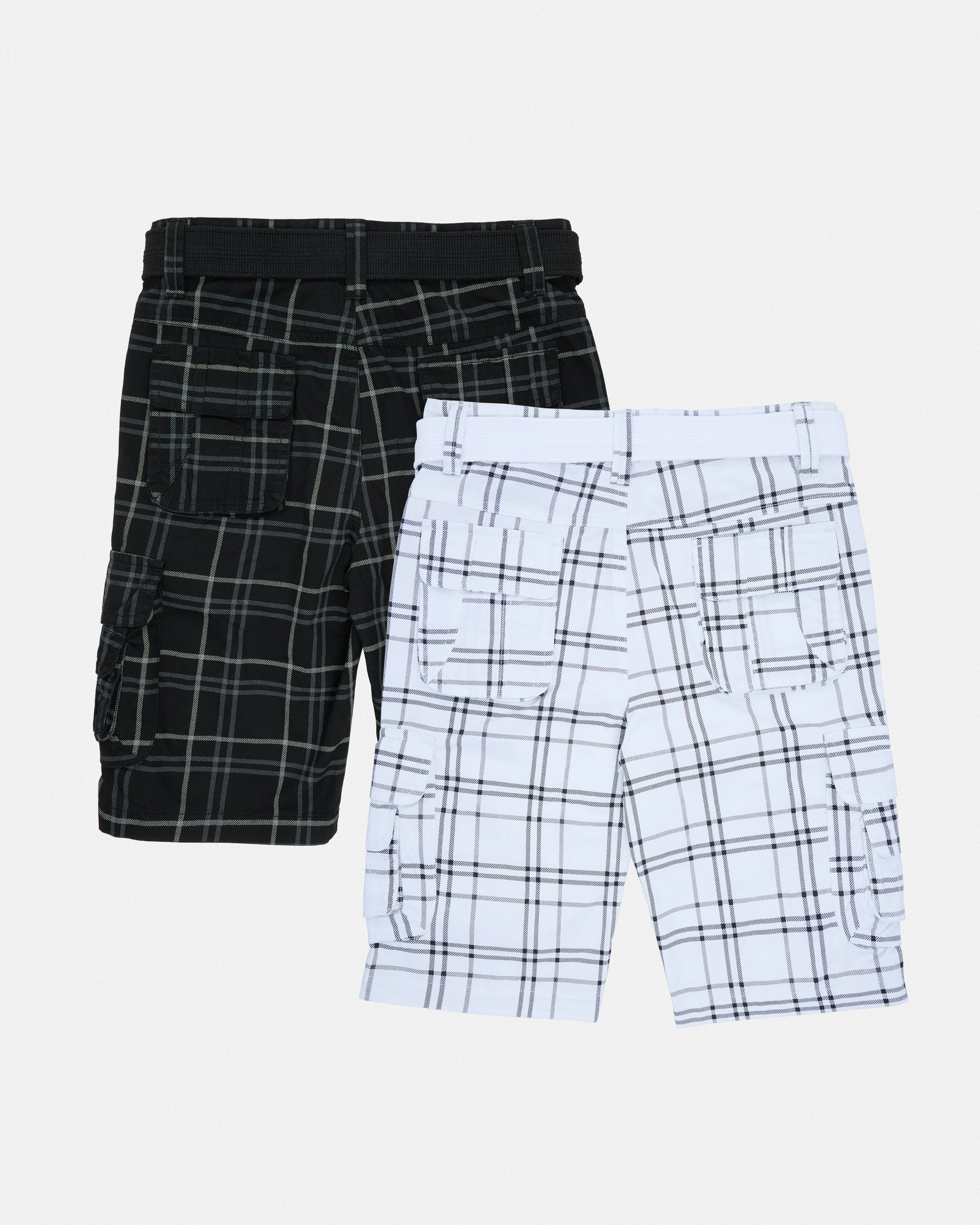 #2PSHB1100913/14 Boy's 2pcs Plaid Combo Belted Cargo Shorts-thumbmail-32