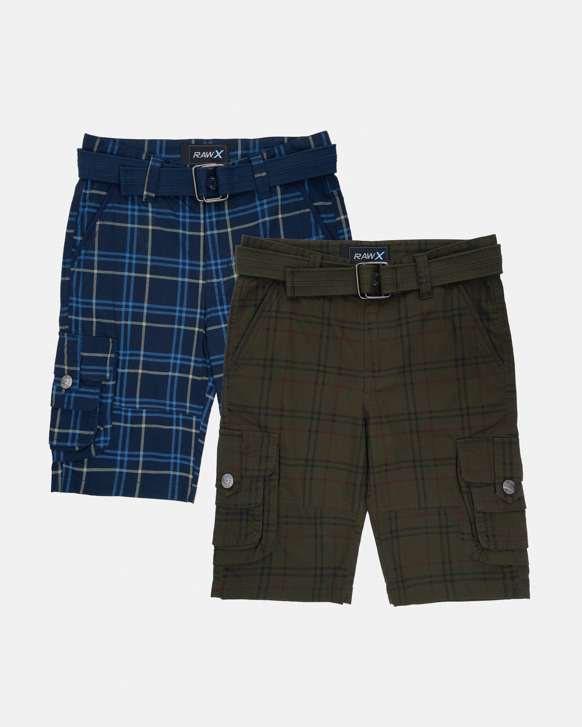 #2PSHB1100913/14 Boy's 2pcs Plaid Combo Belted Cargo Shorts-thumbmail-41