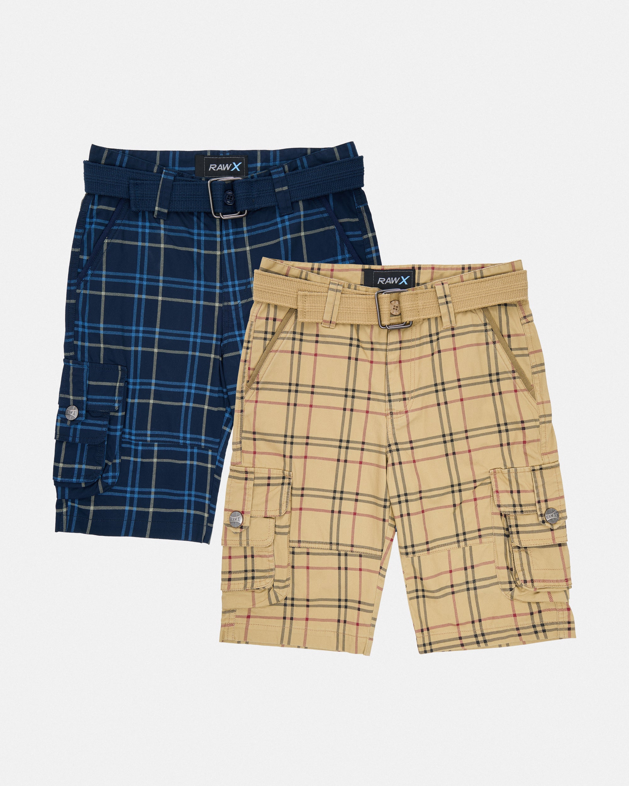 #2PSHB1100913/14 Boy's 2pcs Plaid Combo Belted Cargo Shorts-thumbmail-36