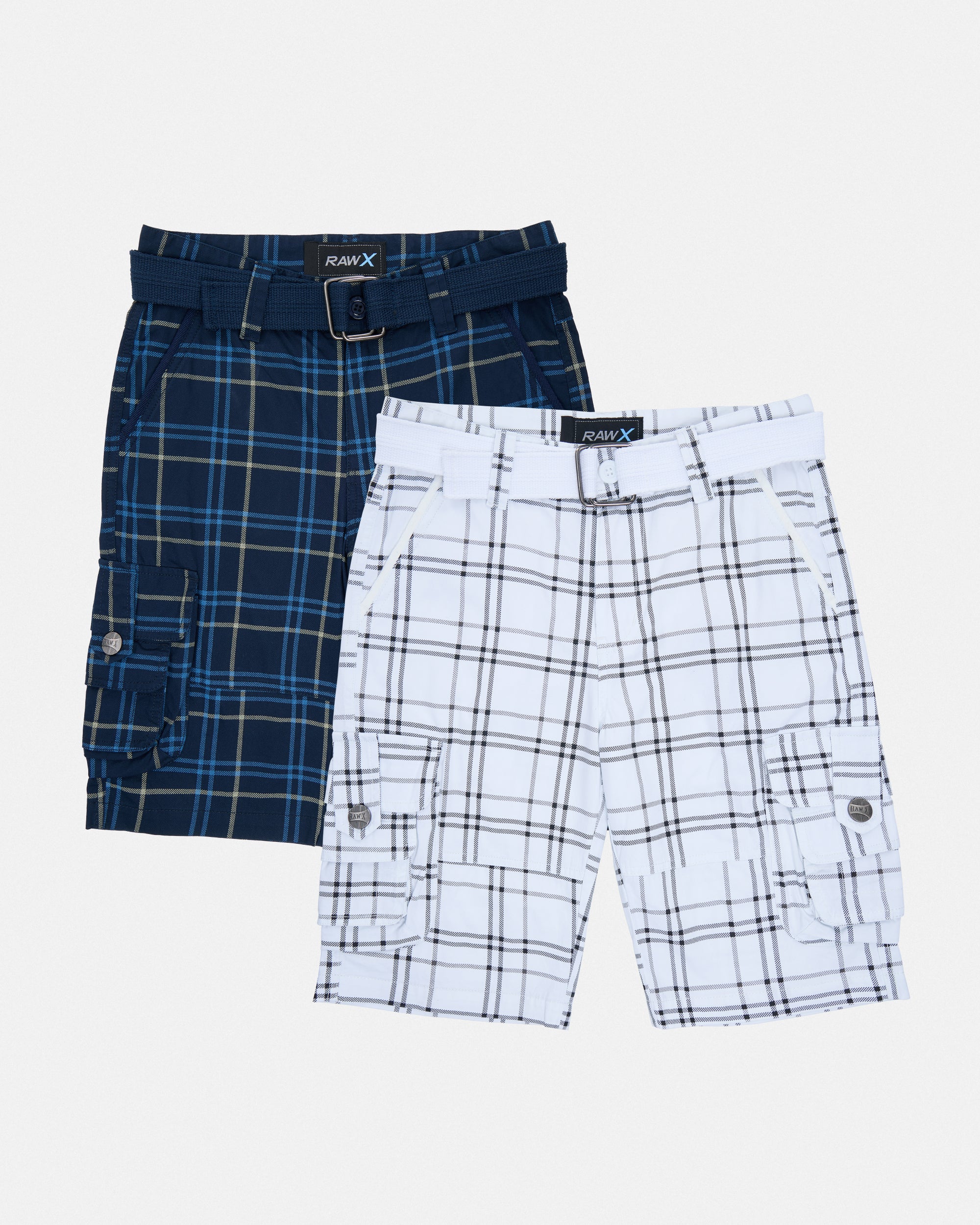 #2PSHB1100913/14 Boy's 2pcs Plaid Combo Belted Cargo Shorts-thumbmail-47