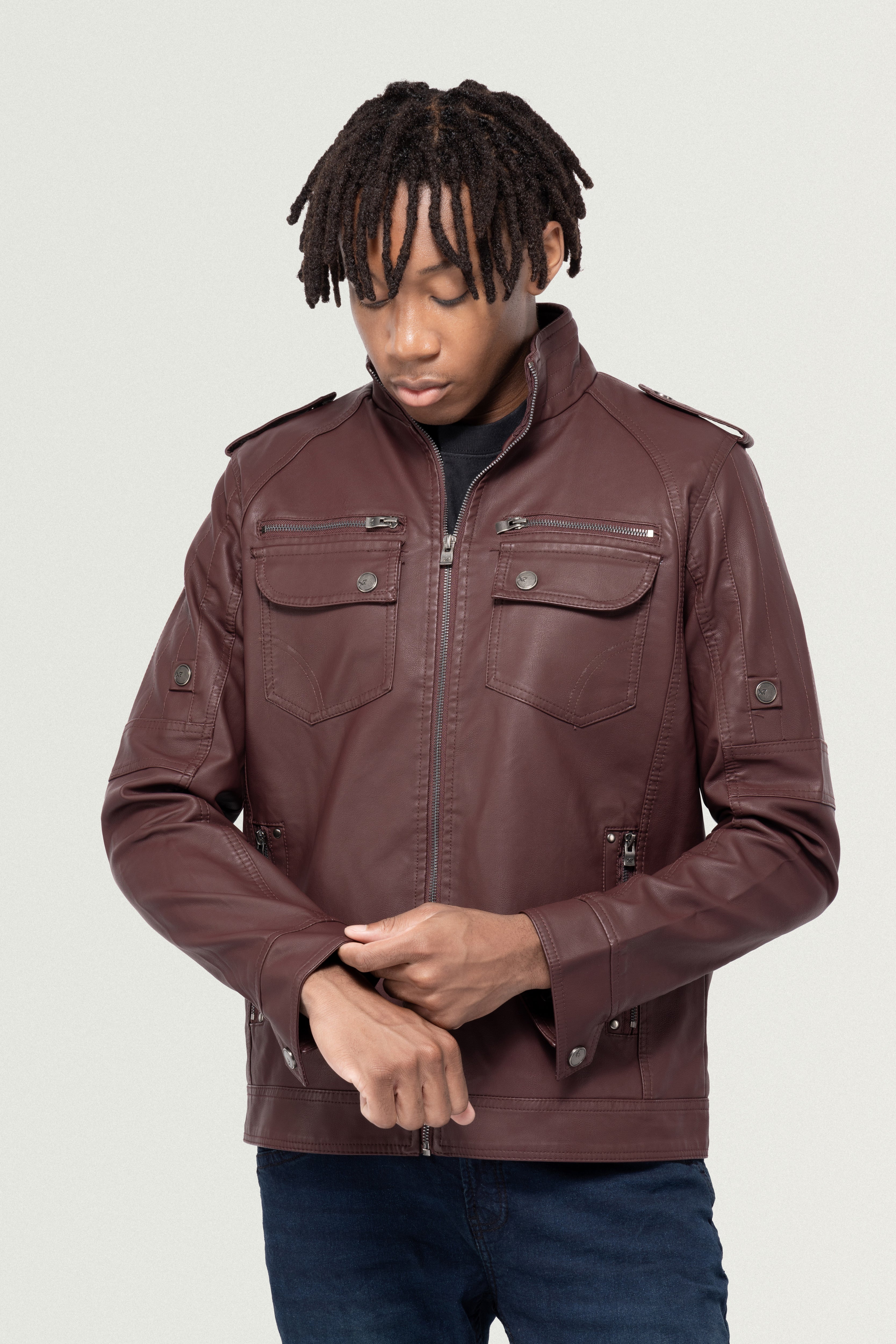 X RAY Men's Utility Motorcycle Leather Jacket With Faux