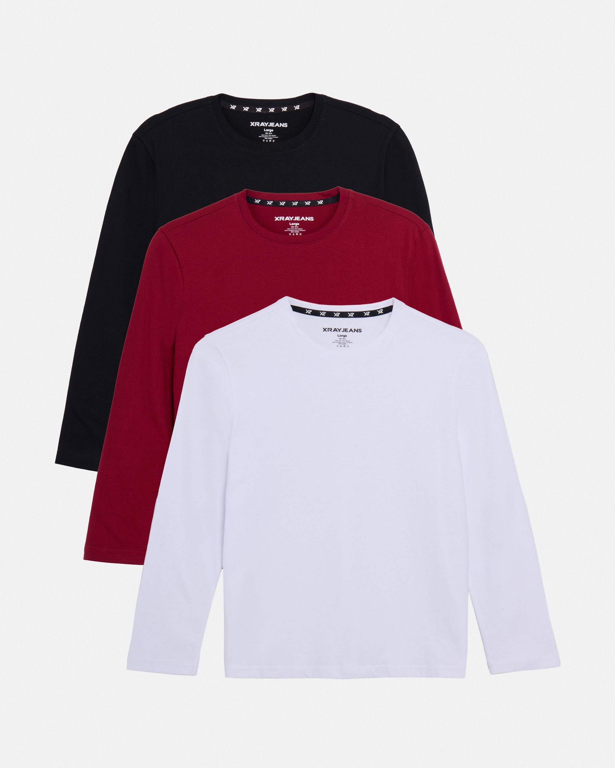 3 Pack Kids And Boys Basic Long Sleeve Crewneck T-Shirts