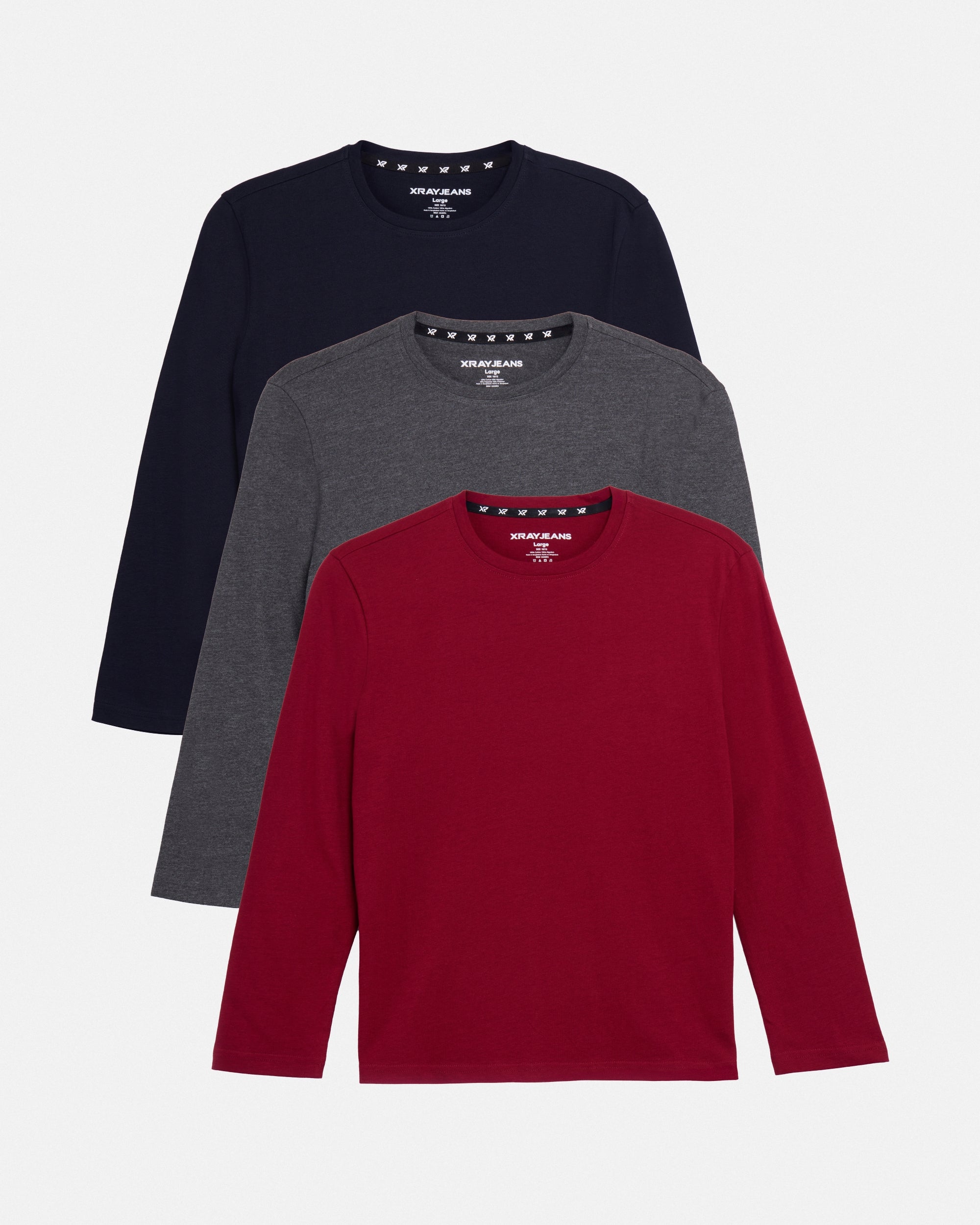 3 Pack Kids And Boys Basic Long Sleeve Crewneck T-Shirts