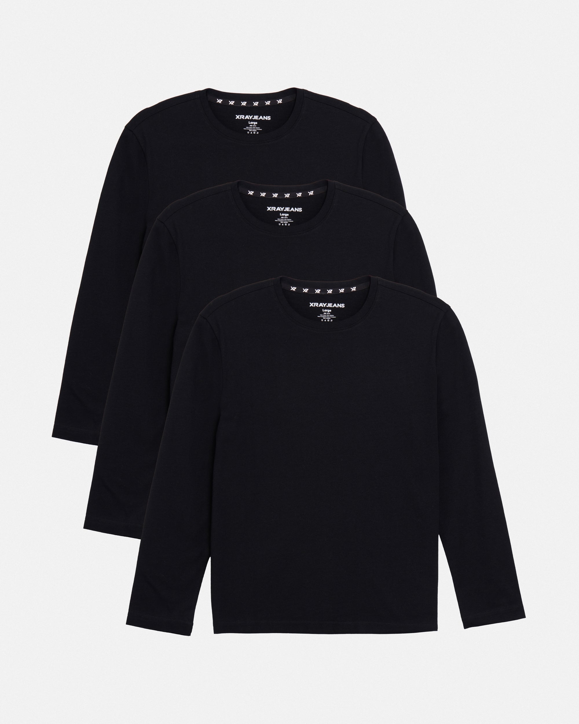 3 Pack Kids And Boys Basic Long Sleeve Crewneck T-Shirts