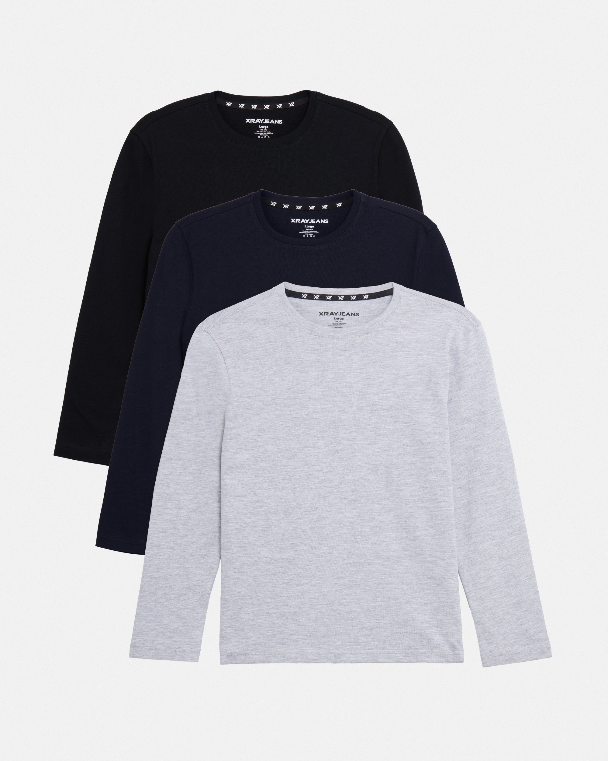 3 Pack Kids And Boys Basic Long Sleeve Crewneck T-Shirts