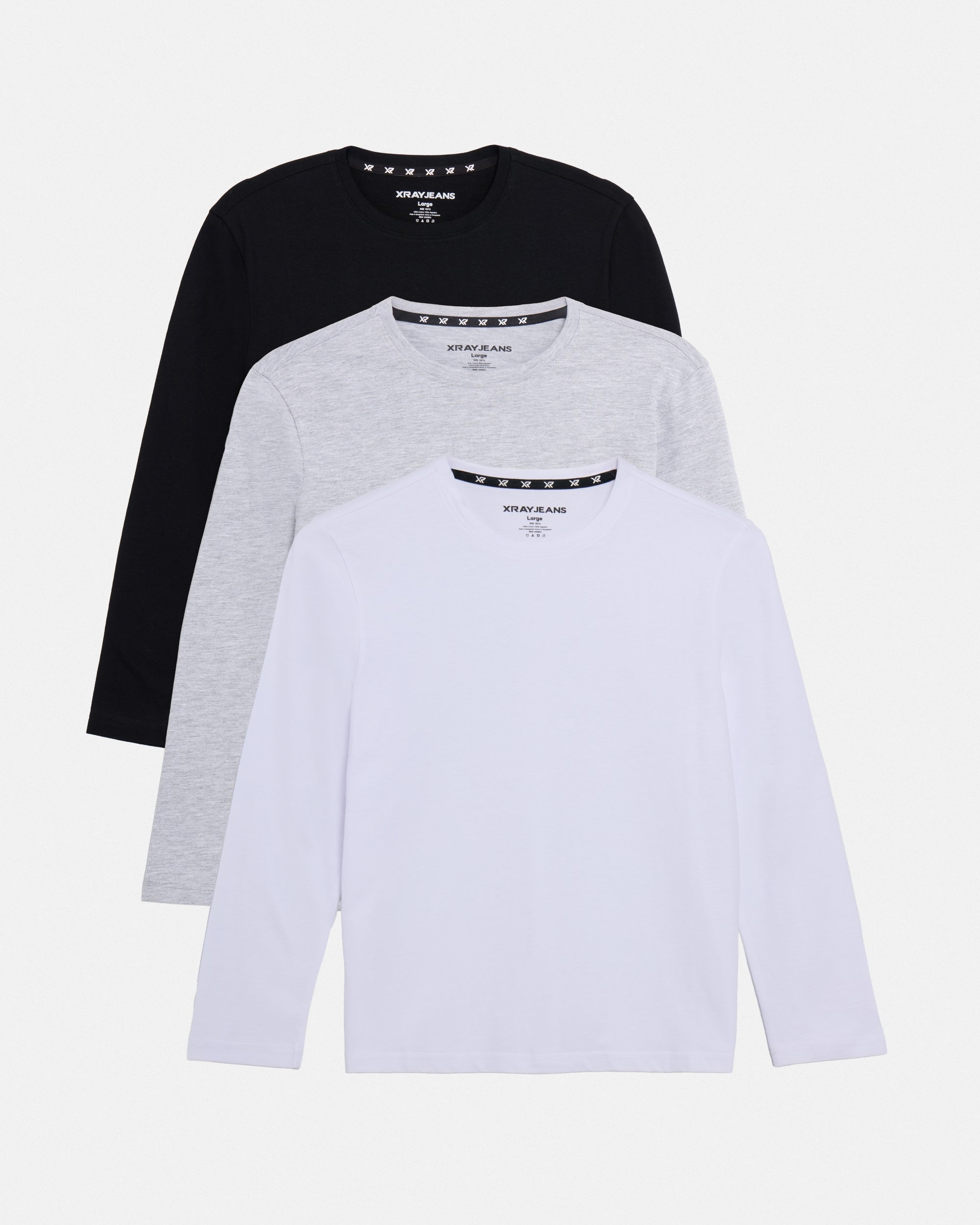 3 Pack Kids And Boys Basic Long Sleeve Crewneck T-Shirts