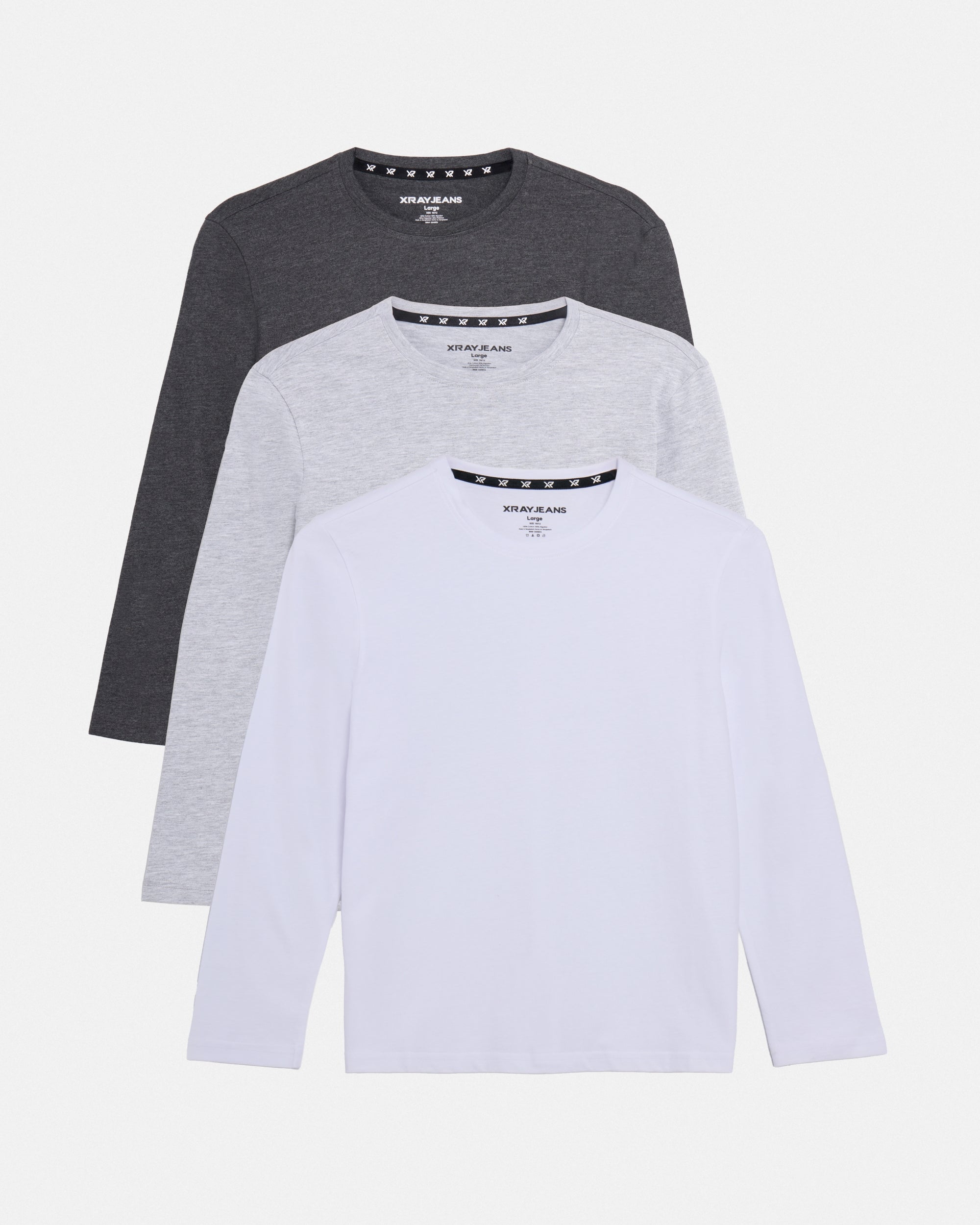 3 Pack Kids And Boys Basic Long Sleeve Crewneck T-Shirts