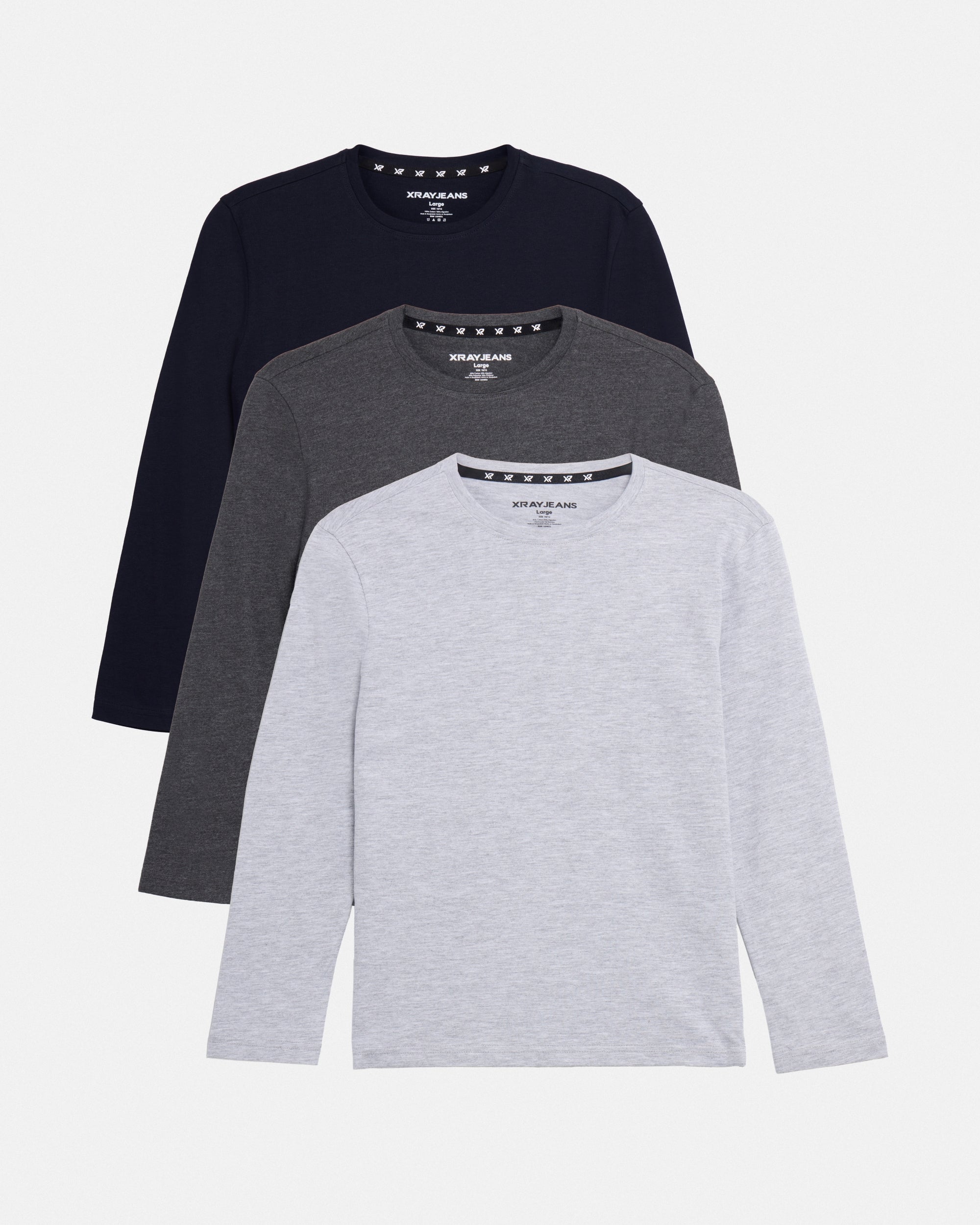 3 Pack Kids And Boys Basic Long Sleeve Crewneck T-Shirts