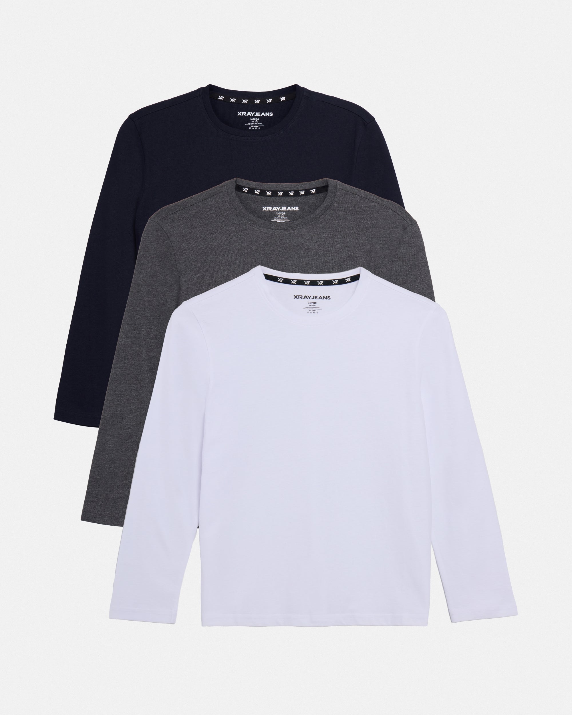 3 Pack Kids And Boys Basic Long Sleeve Crewneck T-Shirts