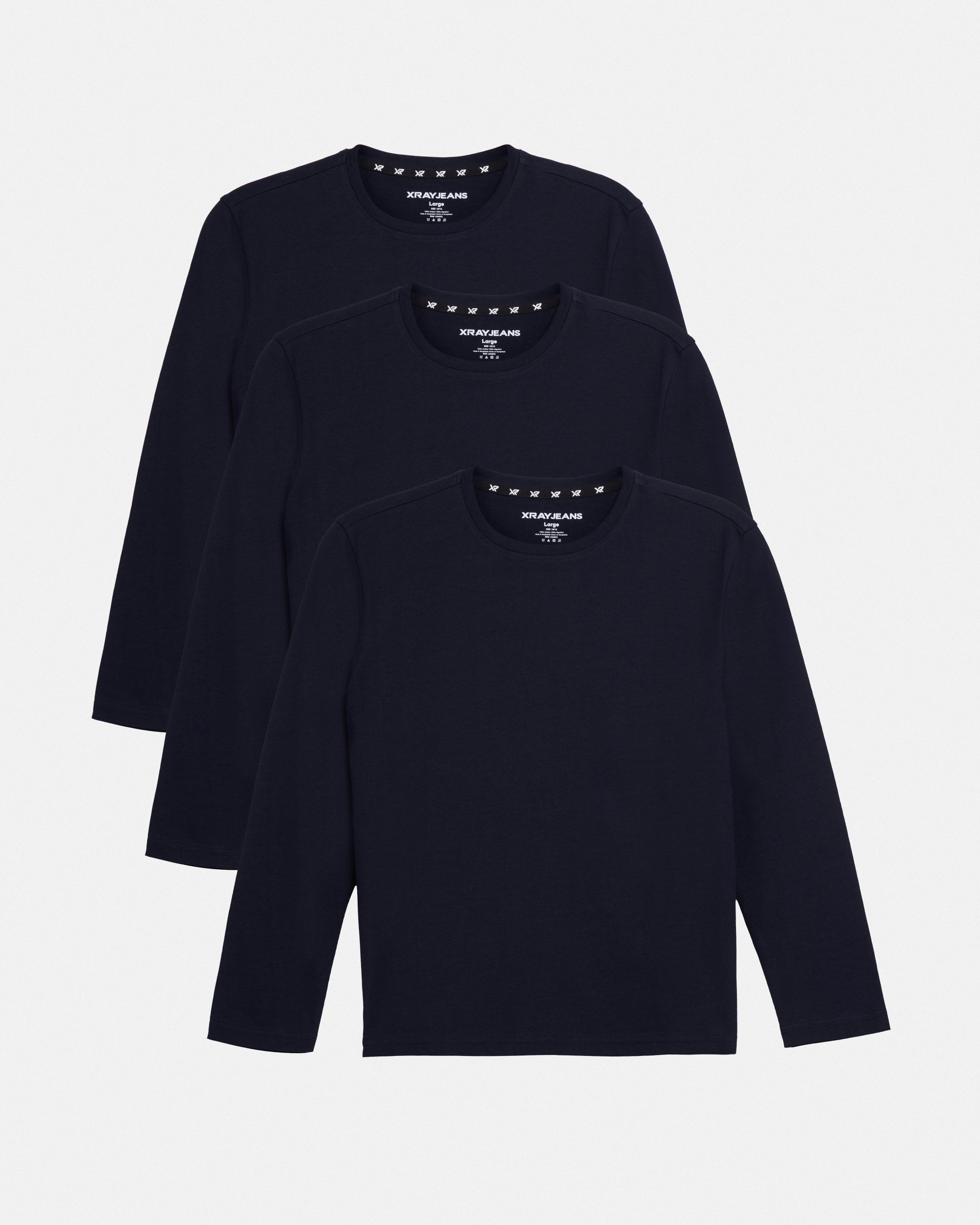 3 Pack Kids And Boys Basic Long Sleeve Crewneck T-Shirts