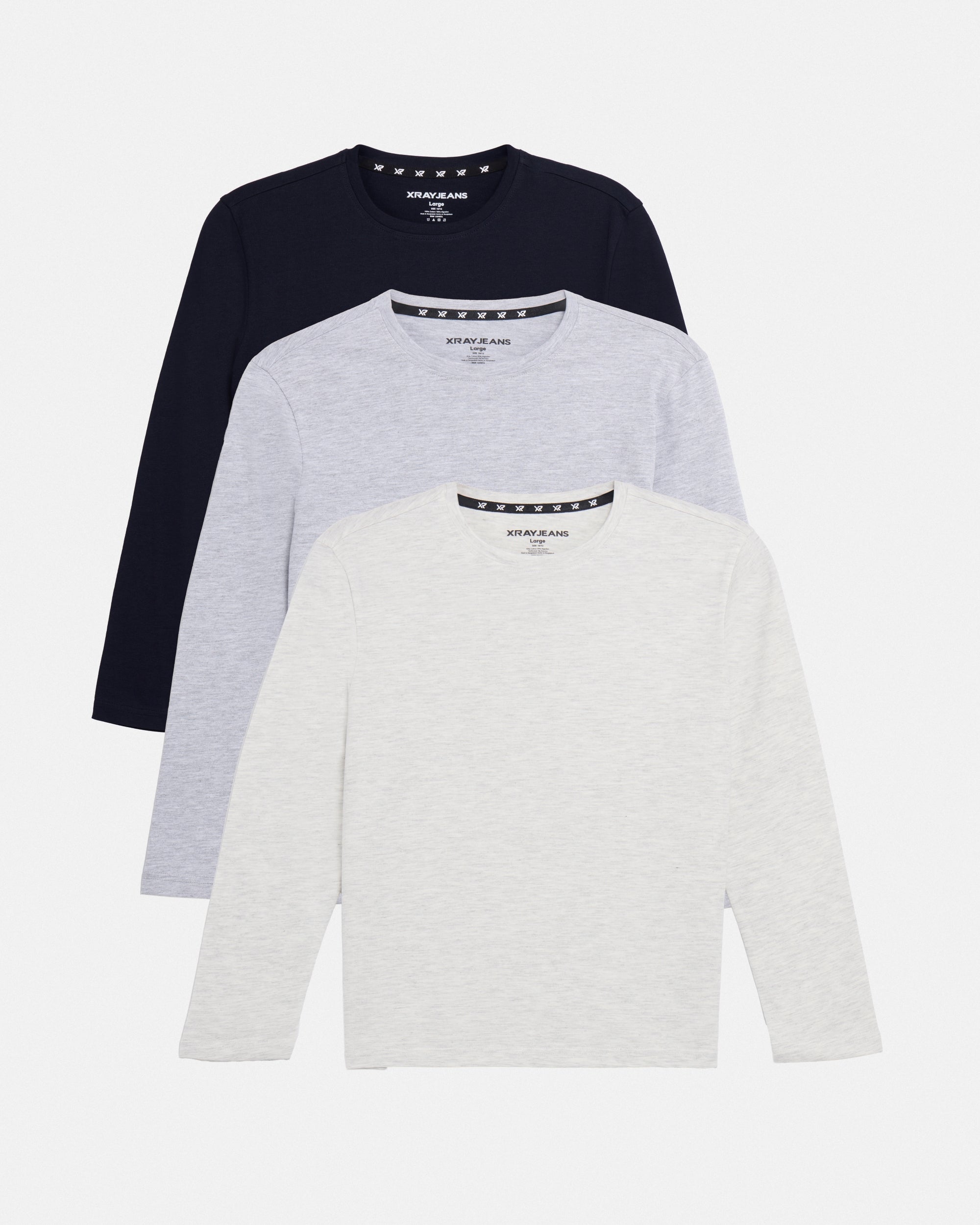 3 Pack Kids And Boys Basic Long Sleeve Crewneck T-Shirts